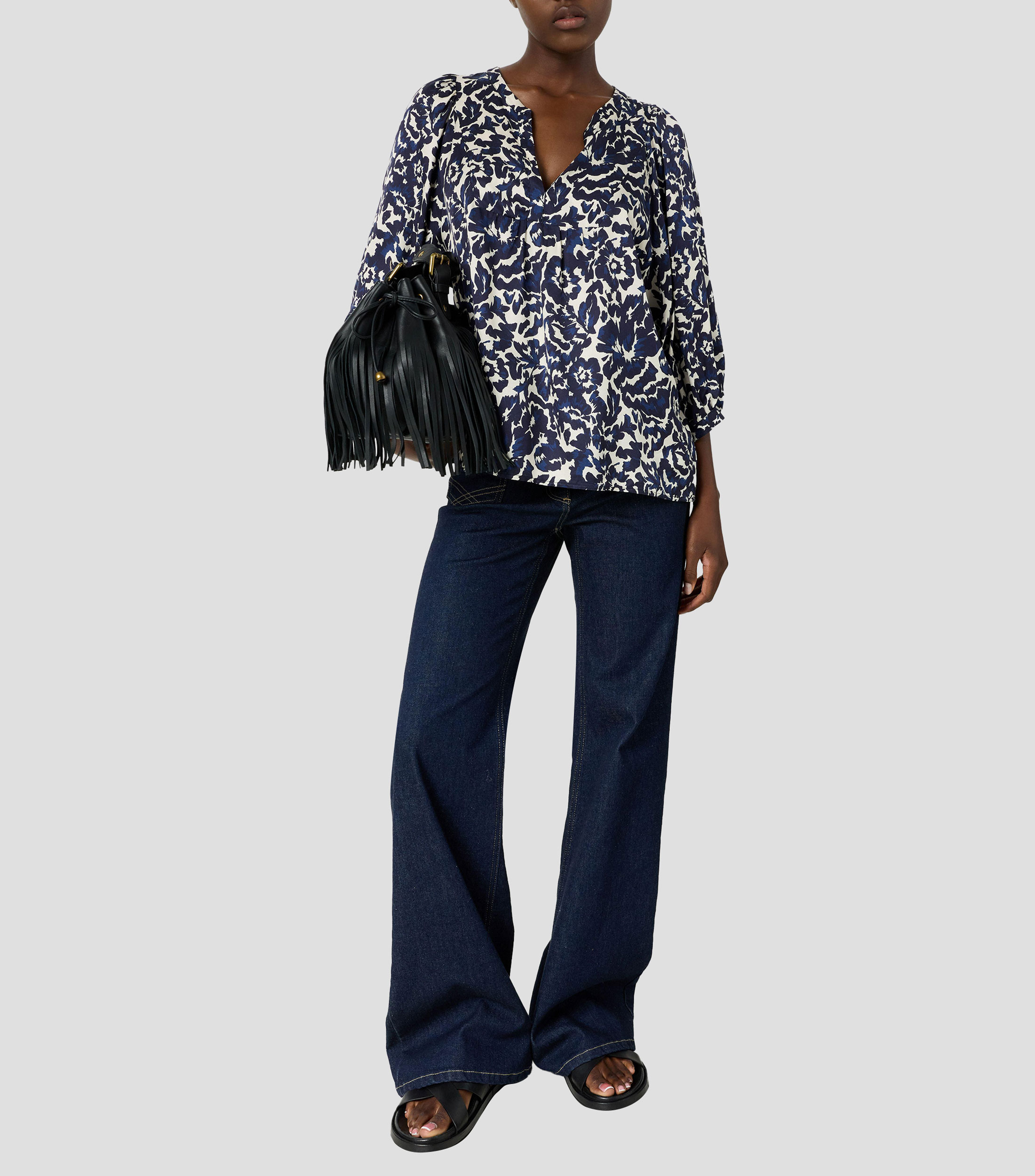Blusa con estampado manga 7/8 Mujer