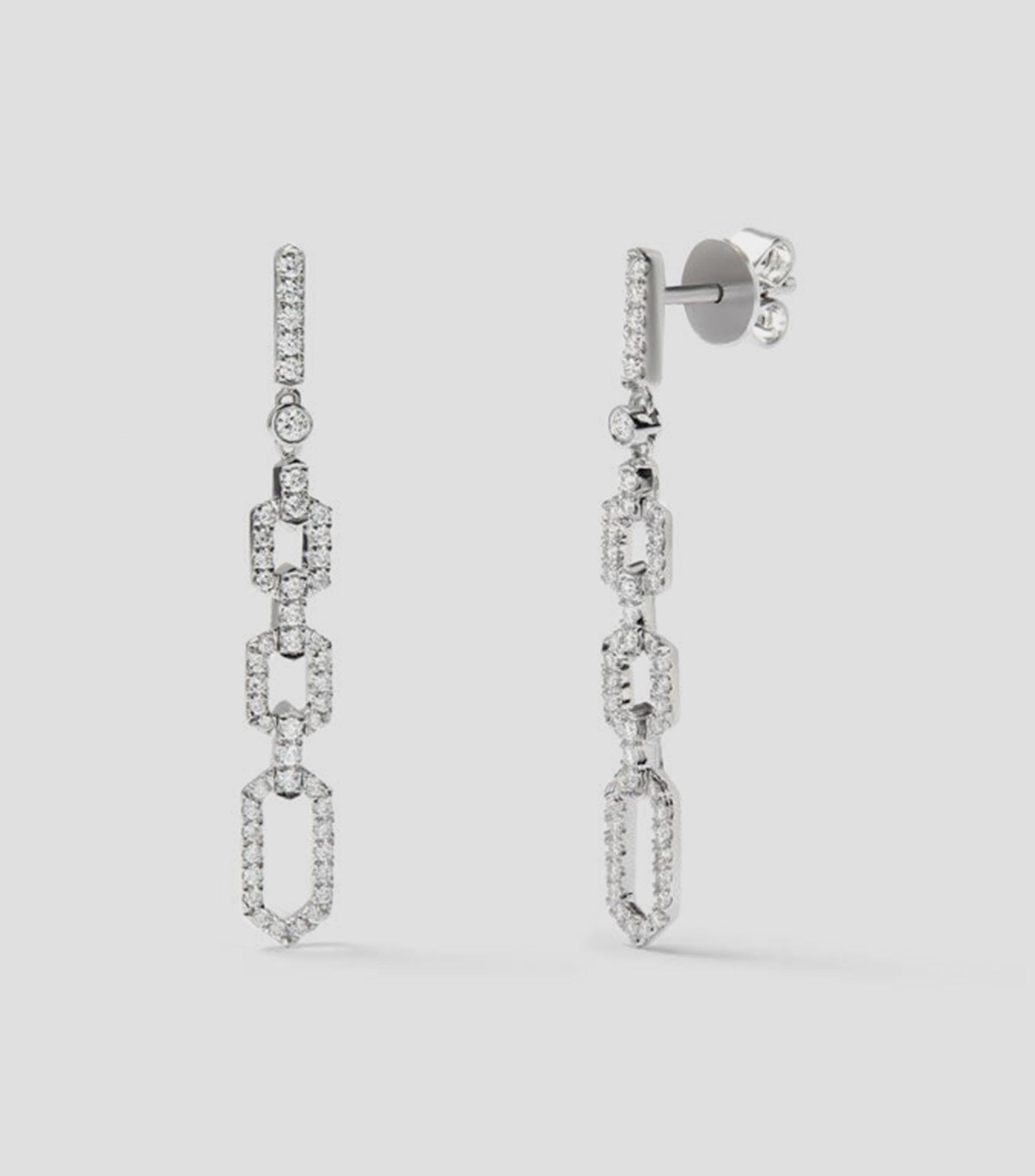 Pendientes en Oro blanco de 18 Kilates Hexágonos Mujer