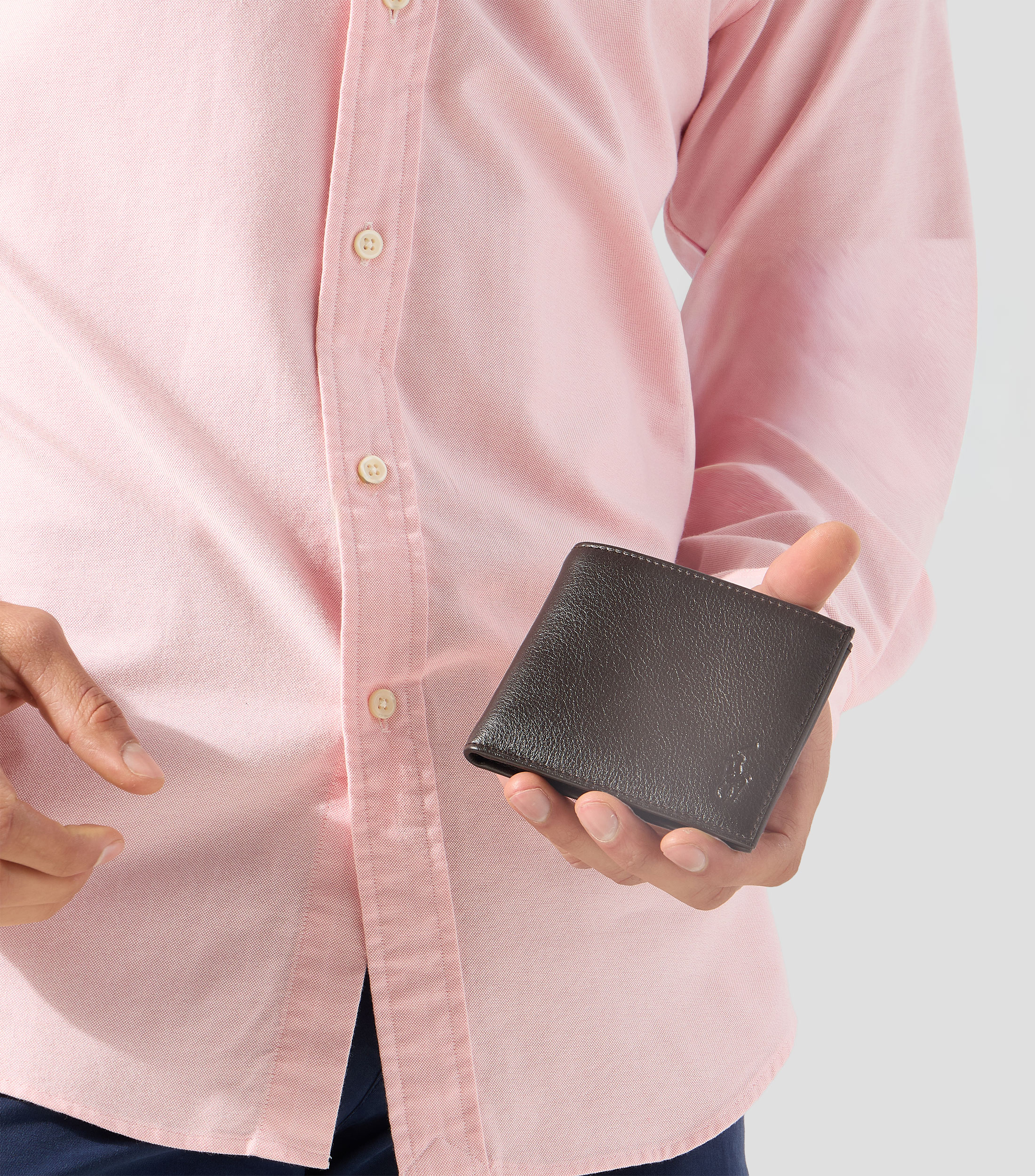 Cartera Bifold en piel vacuna lisa Hombre