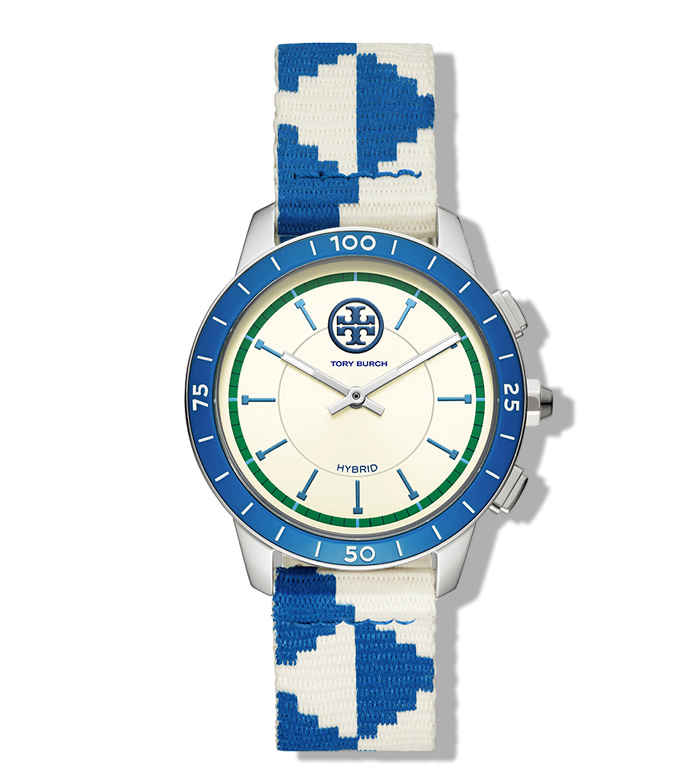 Tory Burch Reloj Tory Burch de caja y bisel de acero, extensible tipo  correa de textil bicolor, carátula en tono claro con manecillas e  indicadores a contraste y logotipo de la marca.