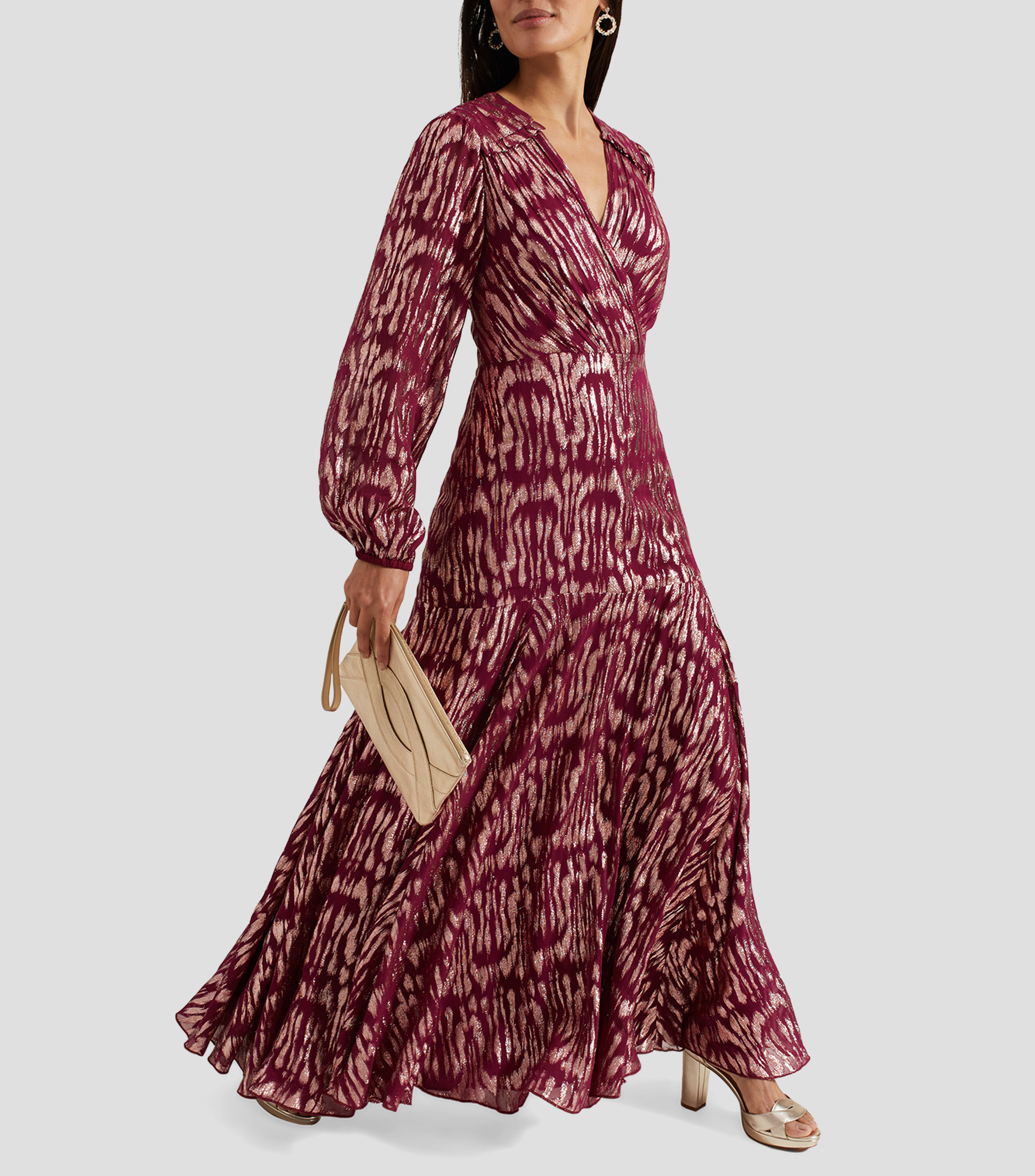Vestido Maxi A manga larga, estampado Mujer