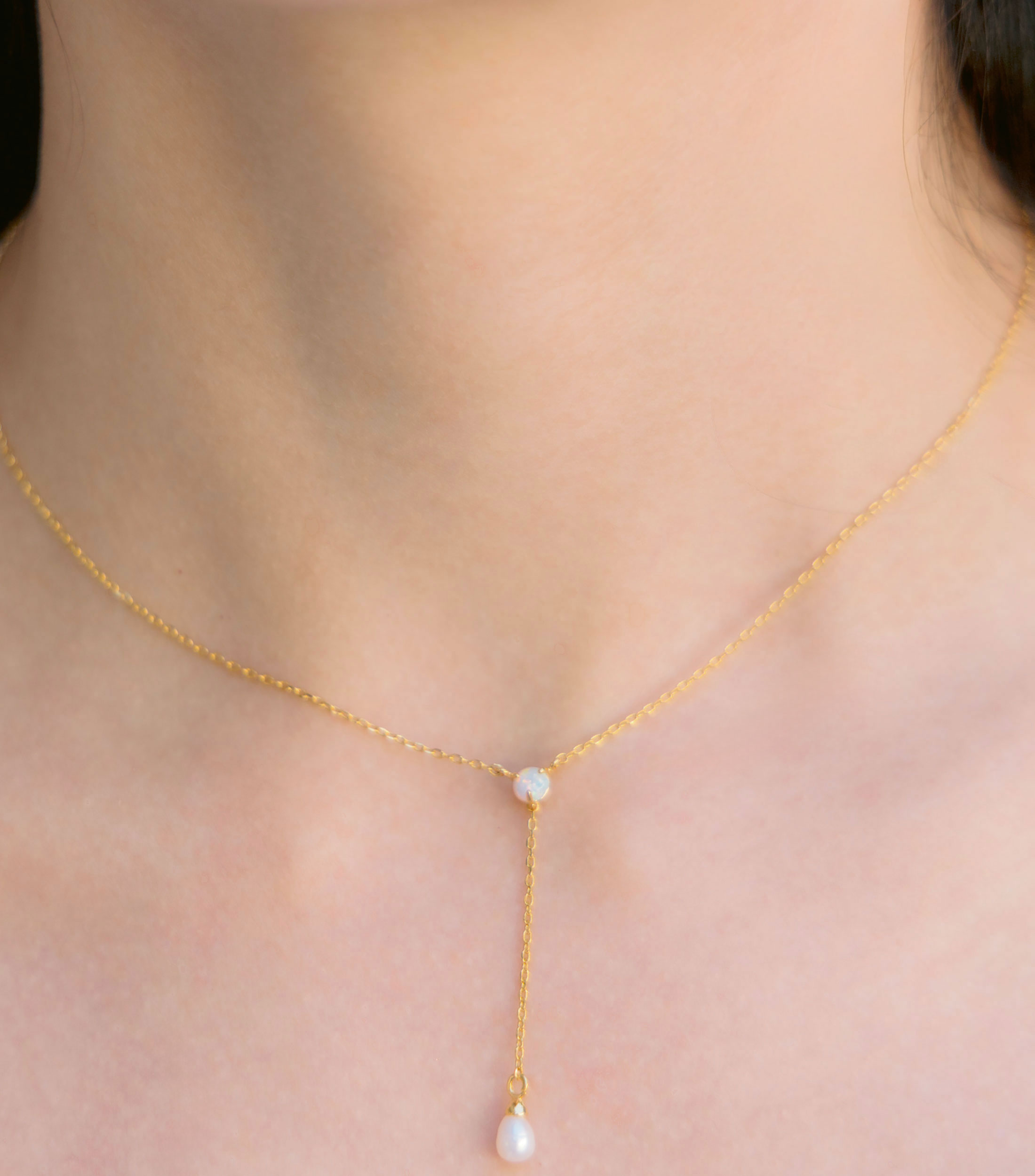 Collar lagrimita con perla y ópalo Mujer