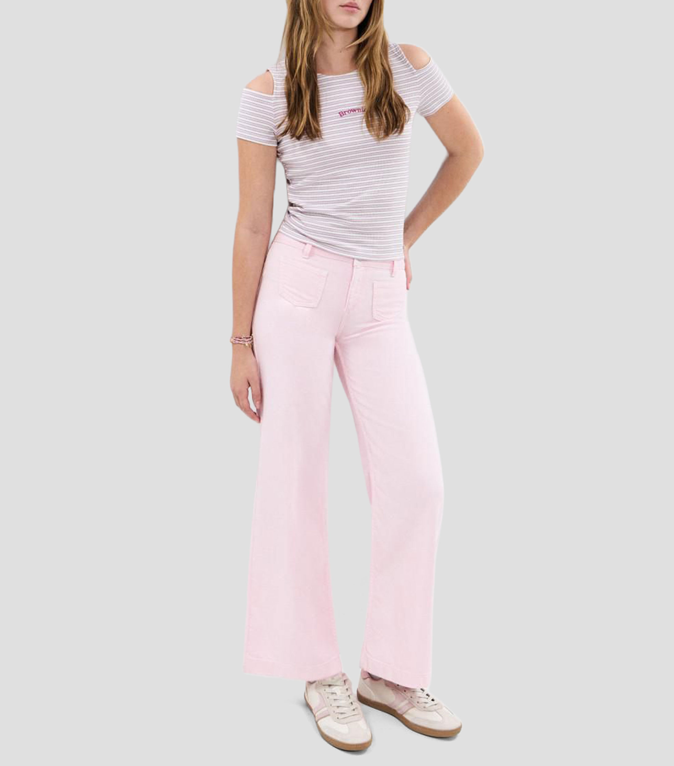 Playera cuello redondo manga corta con rayas Mujer