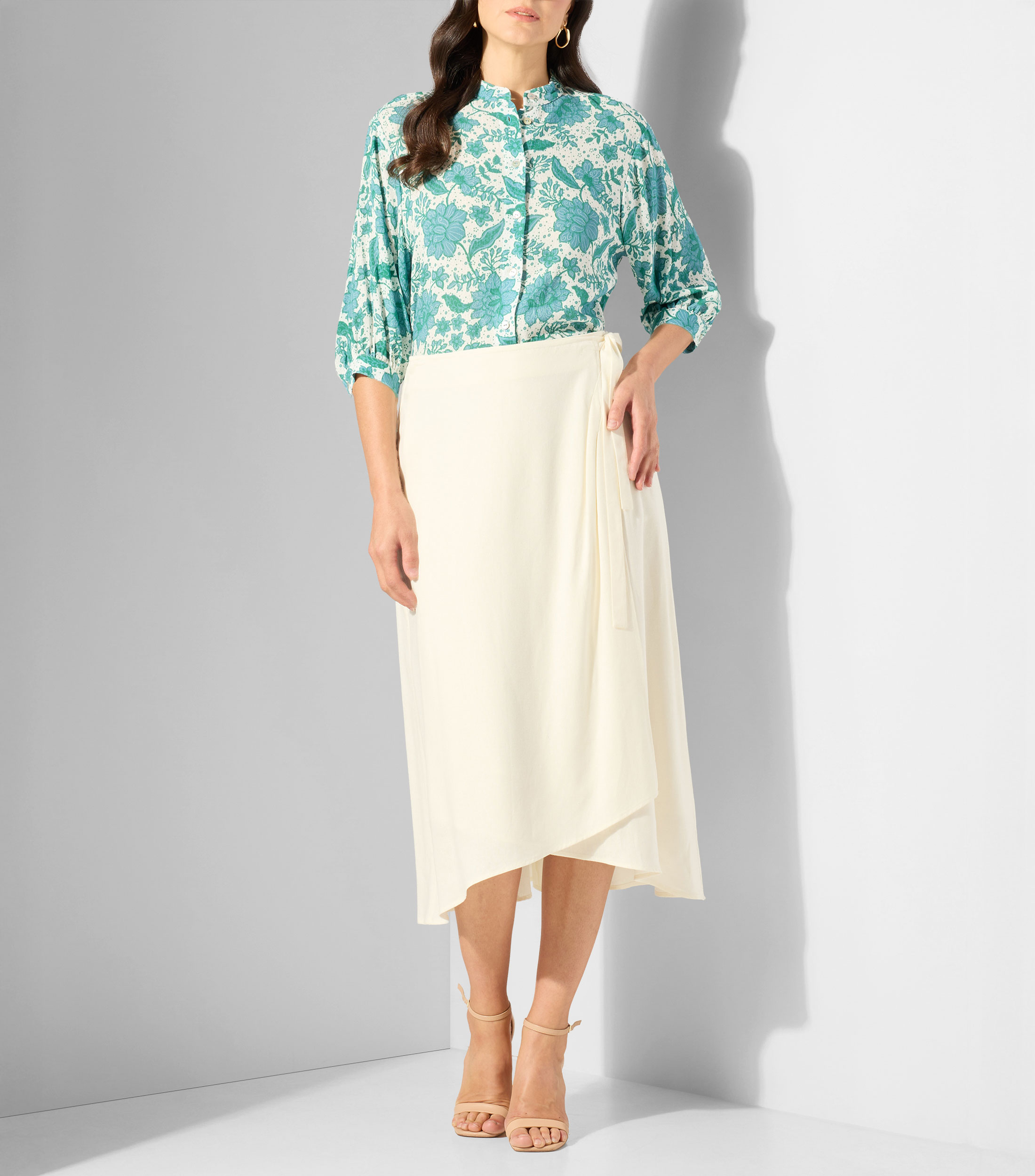 Blusa estampada con manga 3/4 Mujer