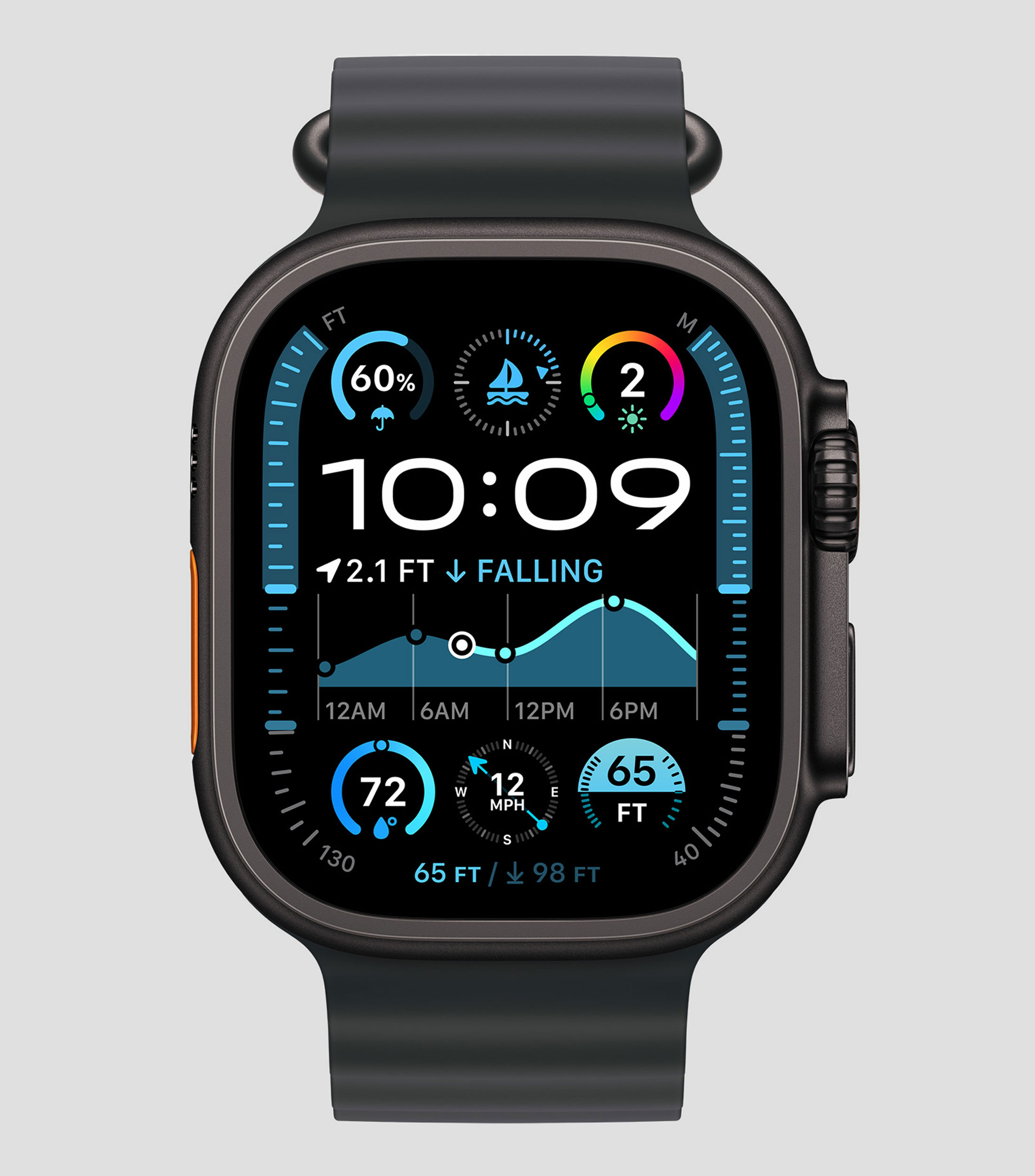Correa Ocean negra para caja de 49 mm - Acabado de titanio negro