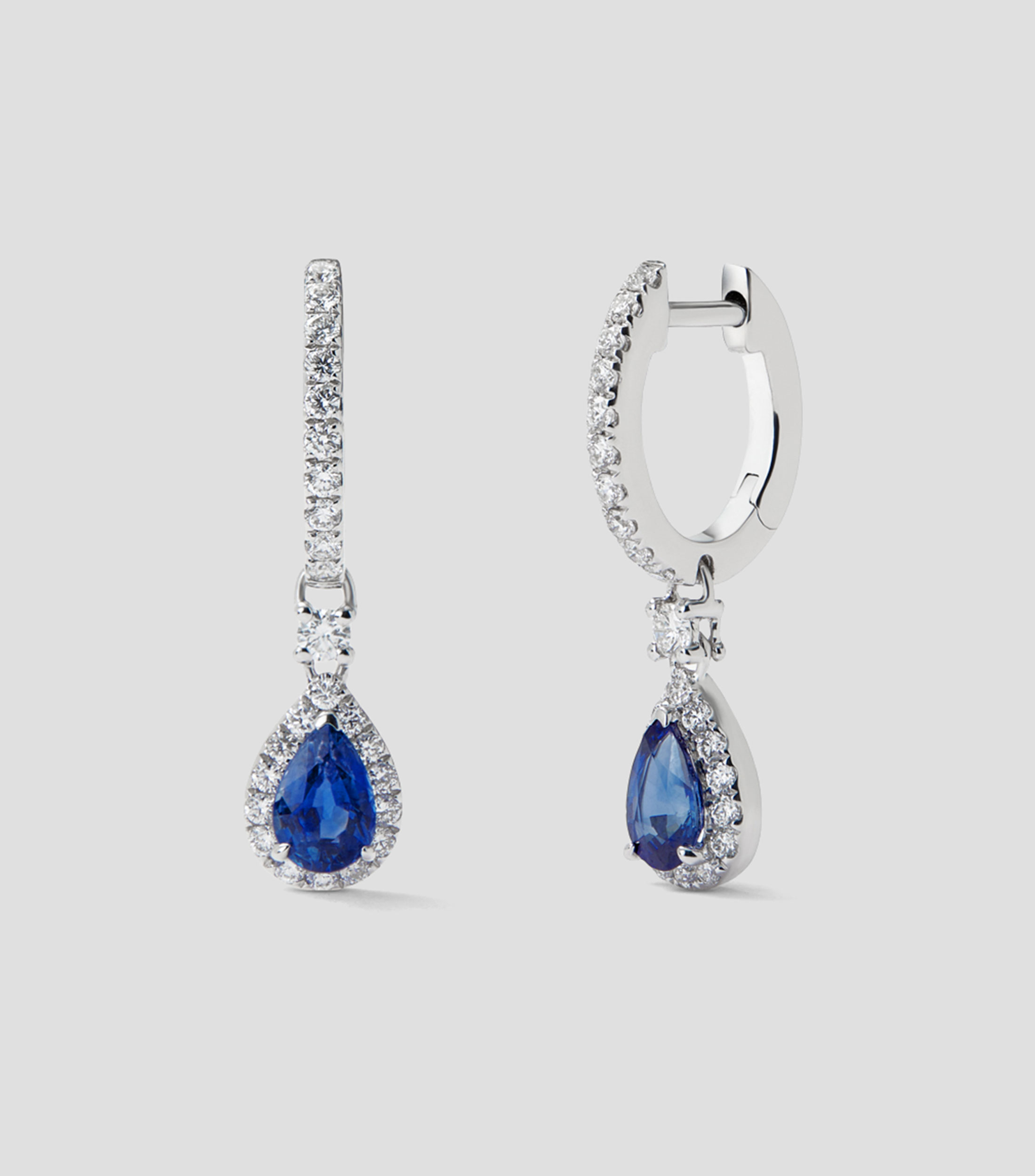 Pendientes en oro blanco de 18 kilates con zafiro y diamante Mujer