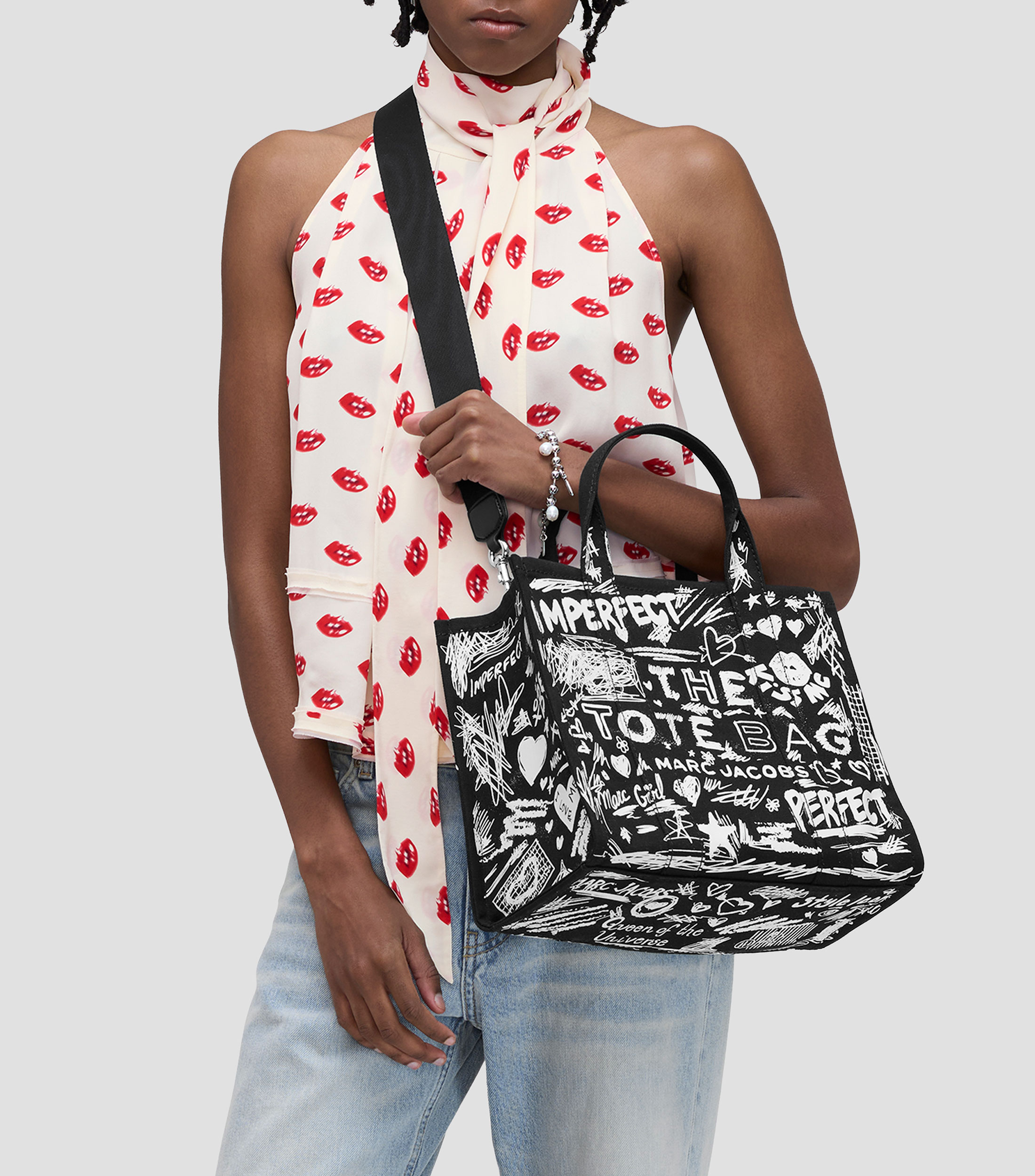 Bolsa tote negra Punk Scribble Canvas Medium estampada Mujer