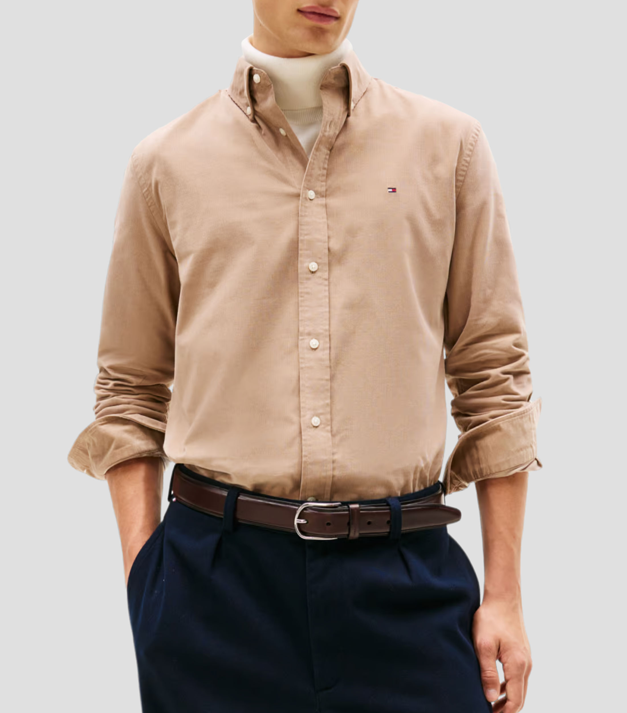 Camisa sólida manga larga Hombre