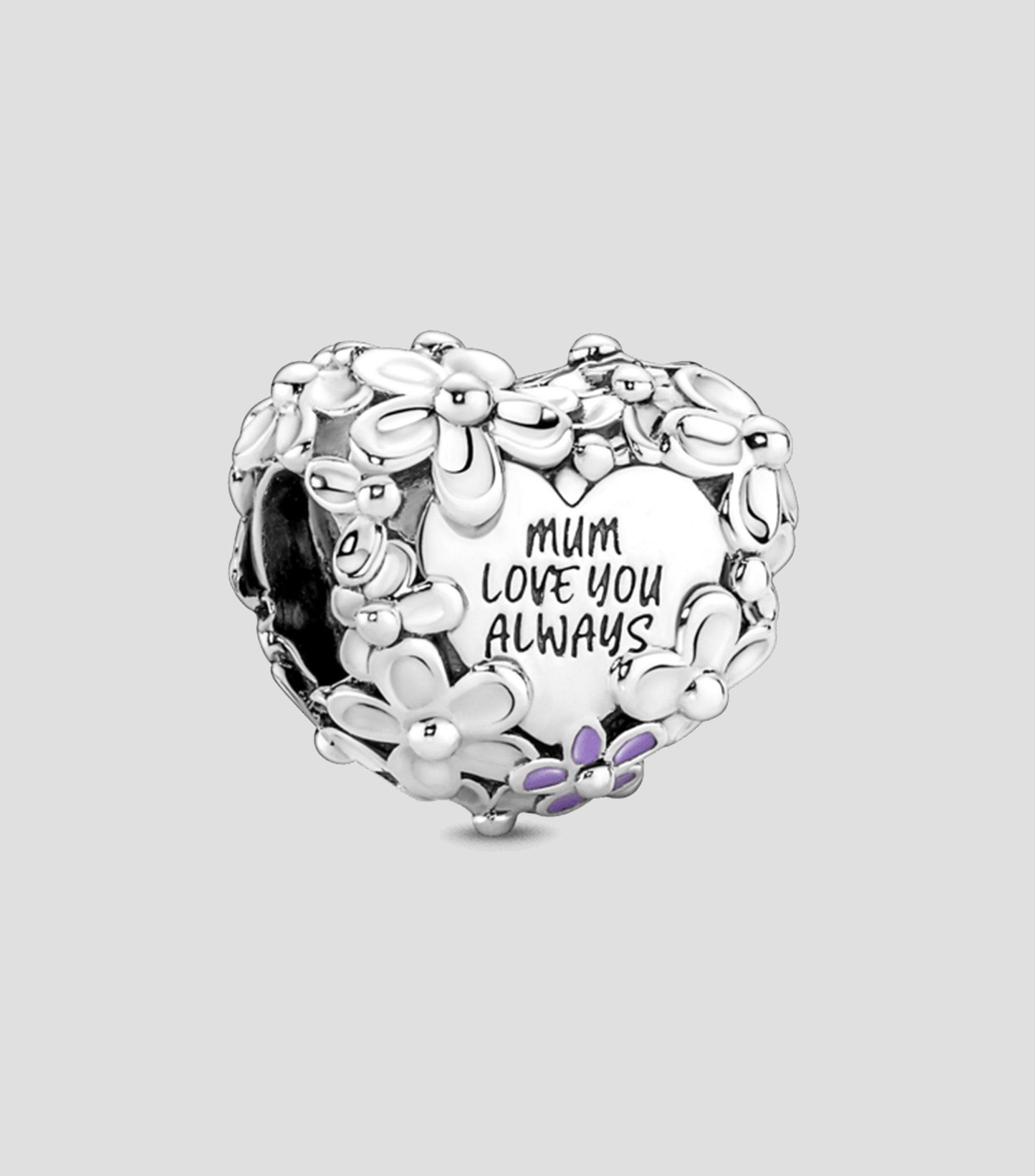 Charm Corazón con Margaritas Mamá en plata Mujer