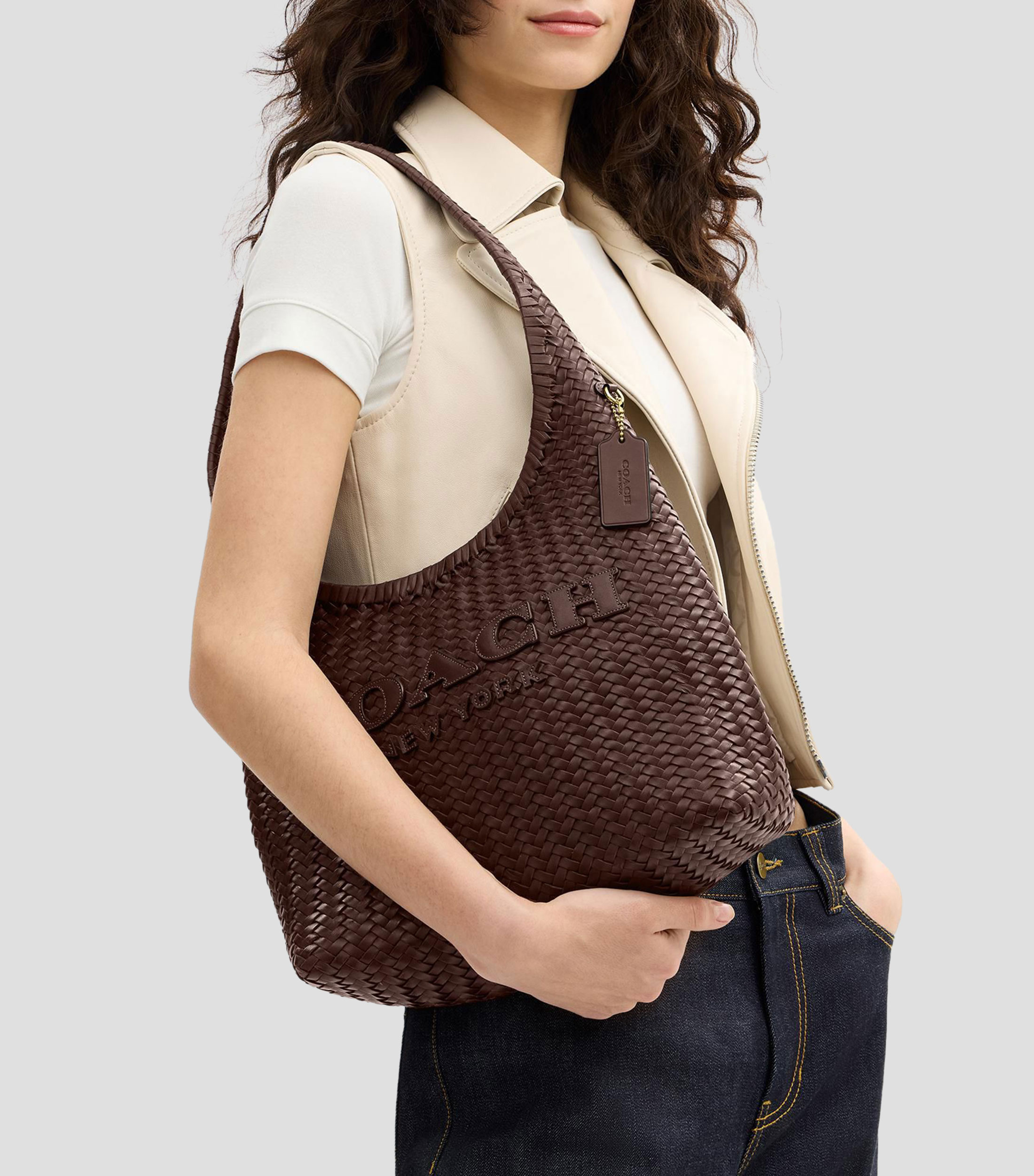 Bolsa shoulder café en piel Brooklyn 34 lisa Mujer