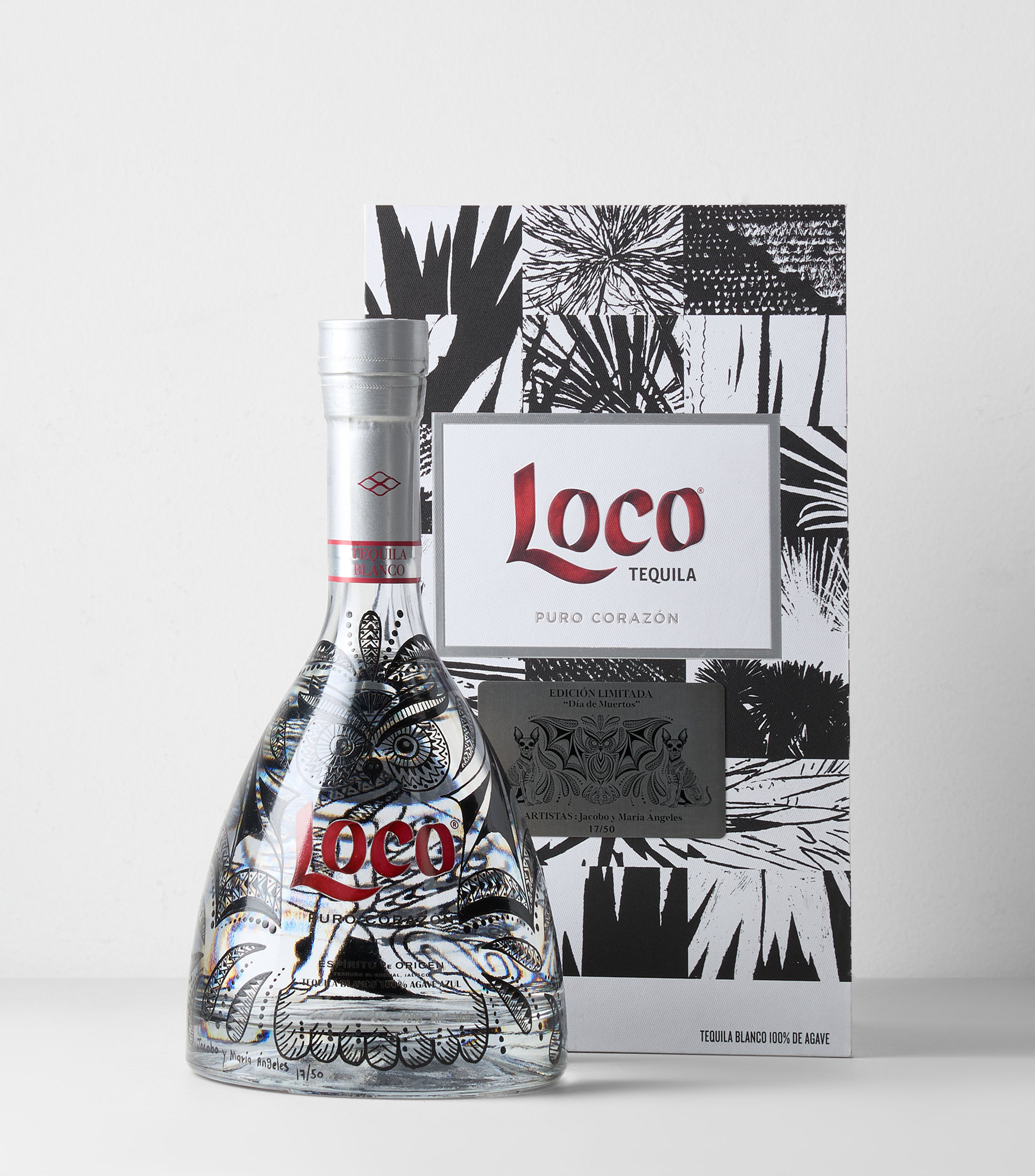 Tequila blanco Loco Puro Corazón - Edición Limitada: Día de Muertos, Jacobo y María Ángeles, 750 ml