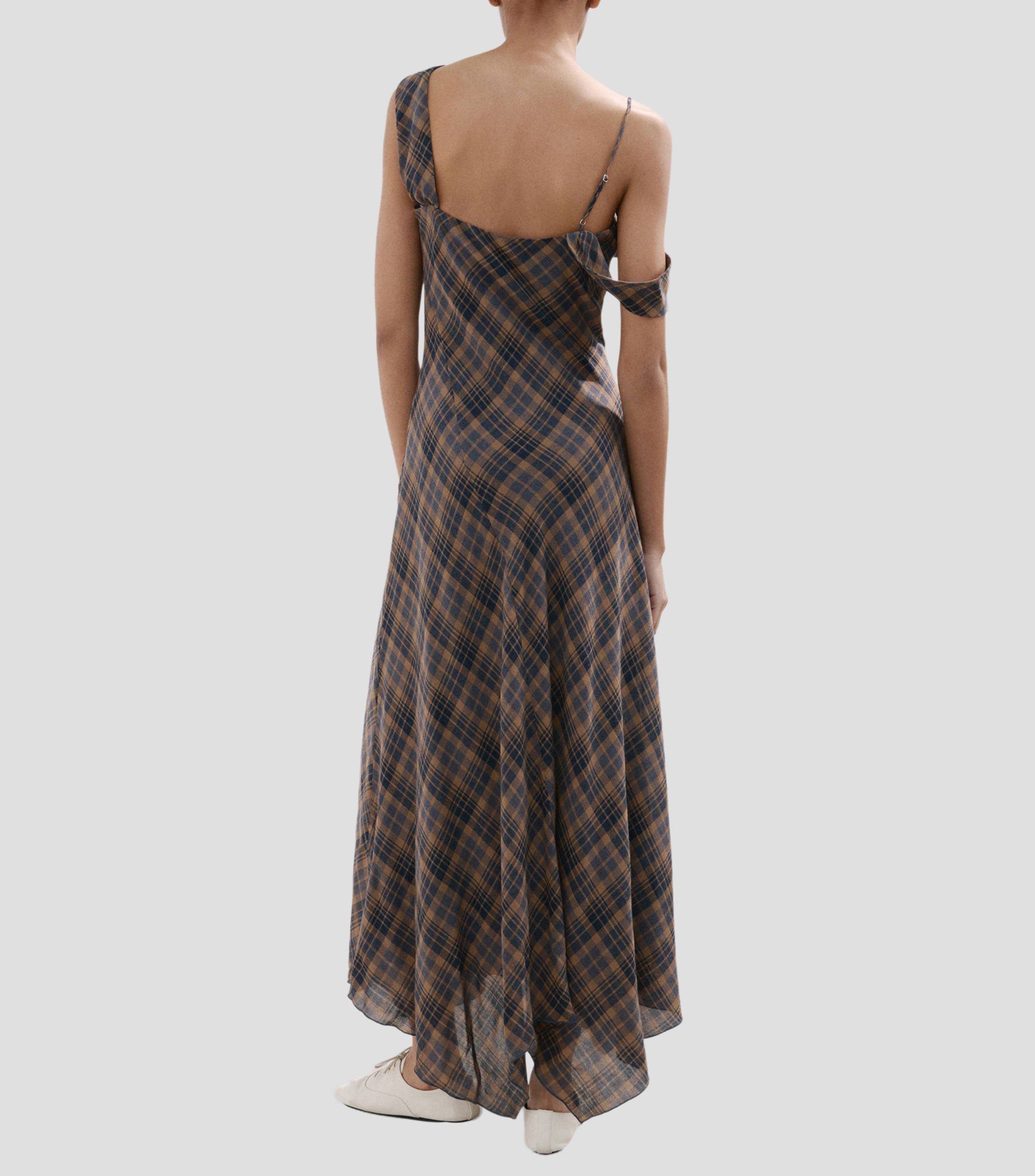 Vestido largo de cuadros Mujer