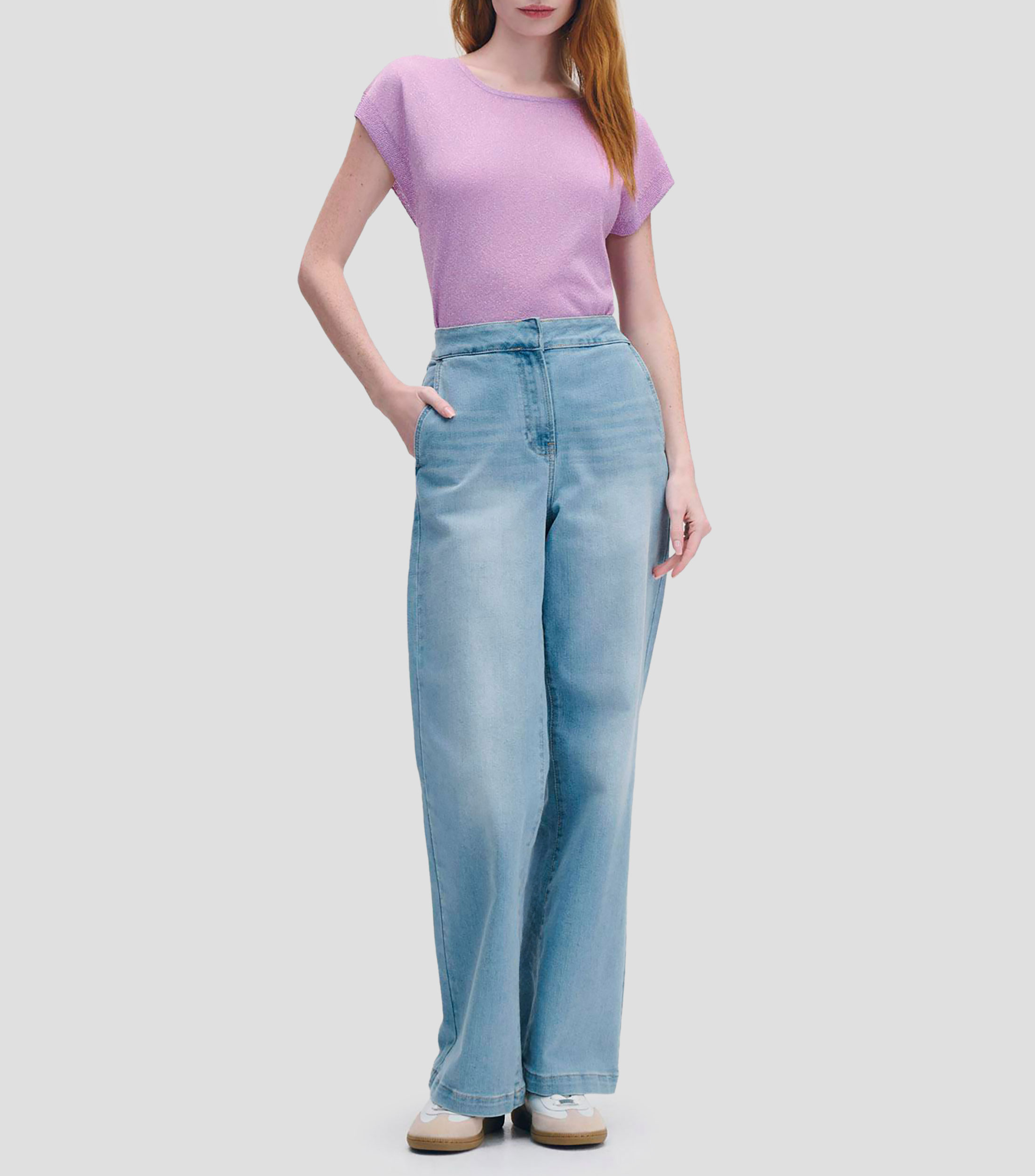 Blusa Tejido de Punto Lavanda con Lúrex Manga Sisa Mujer