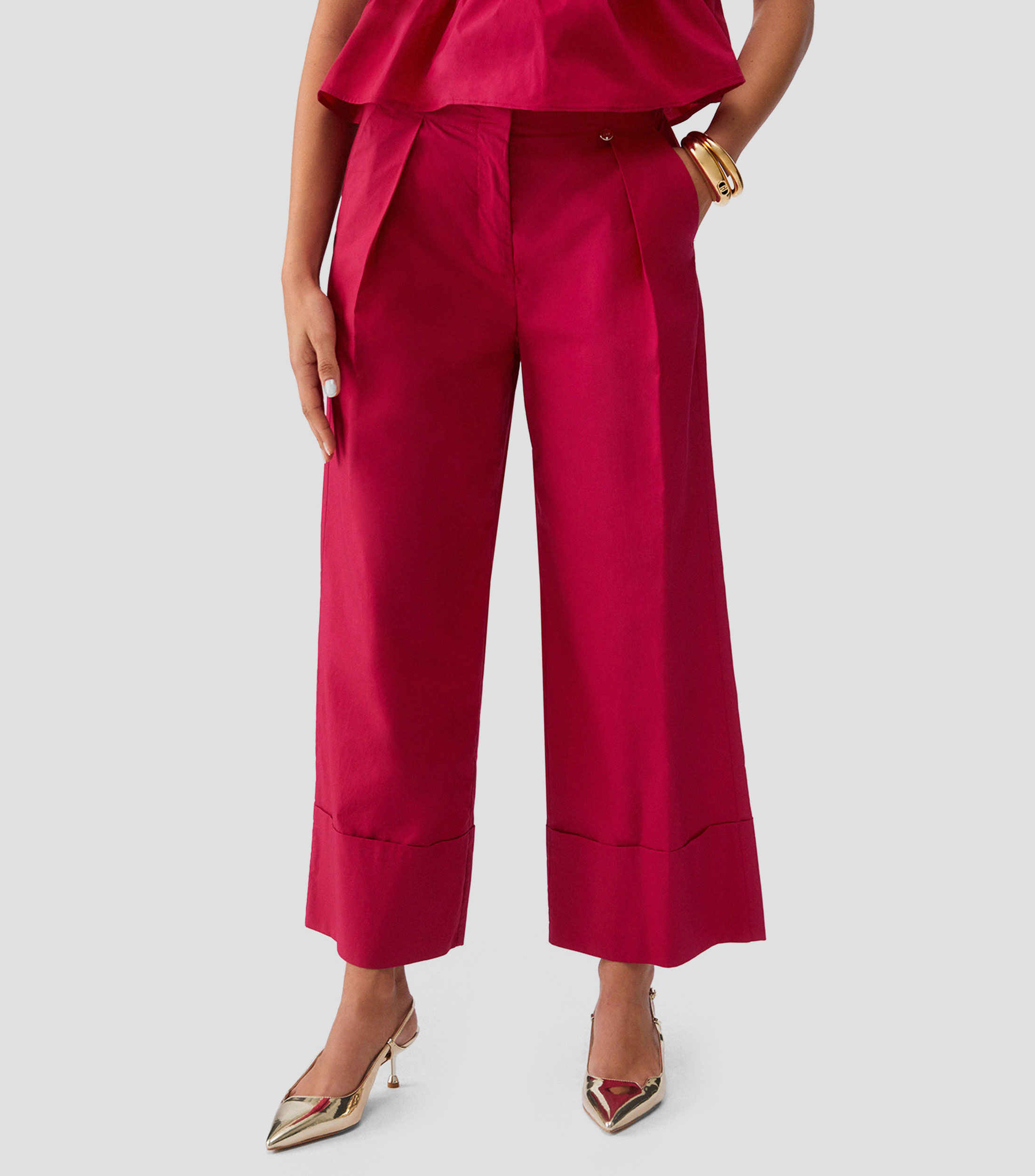 Pantalón acampanado de popelina Mujer
