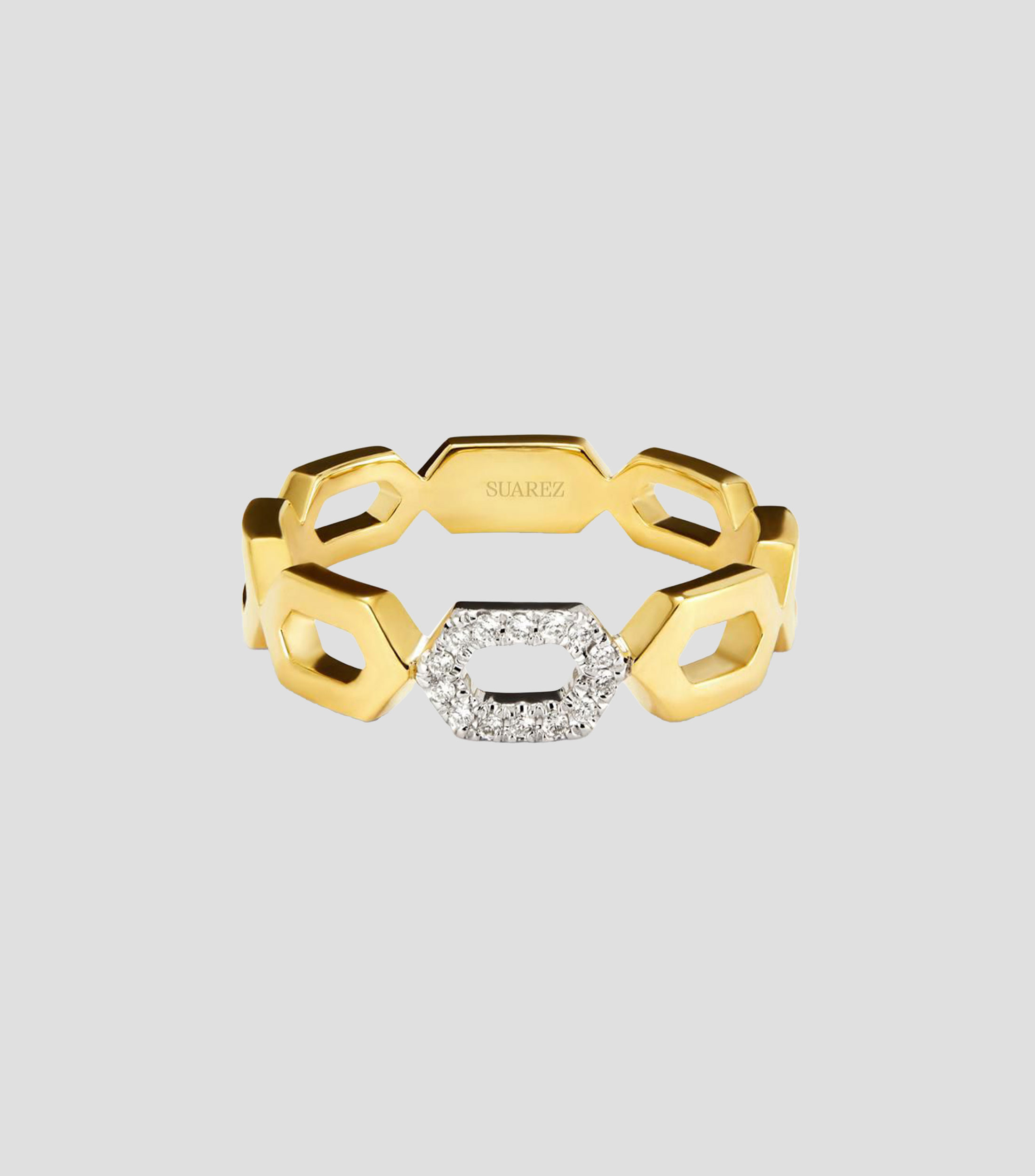 Anillo en oro amarillo Hexágonos con diamantes Mujer