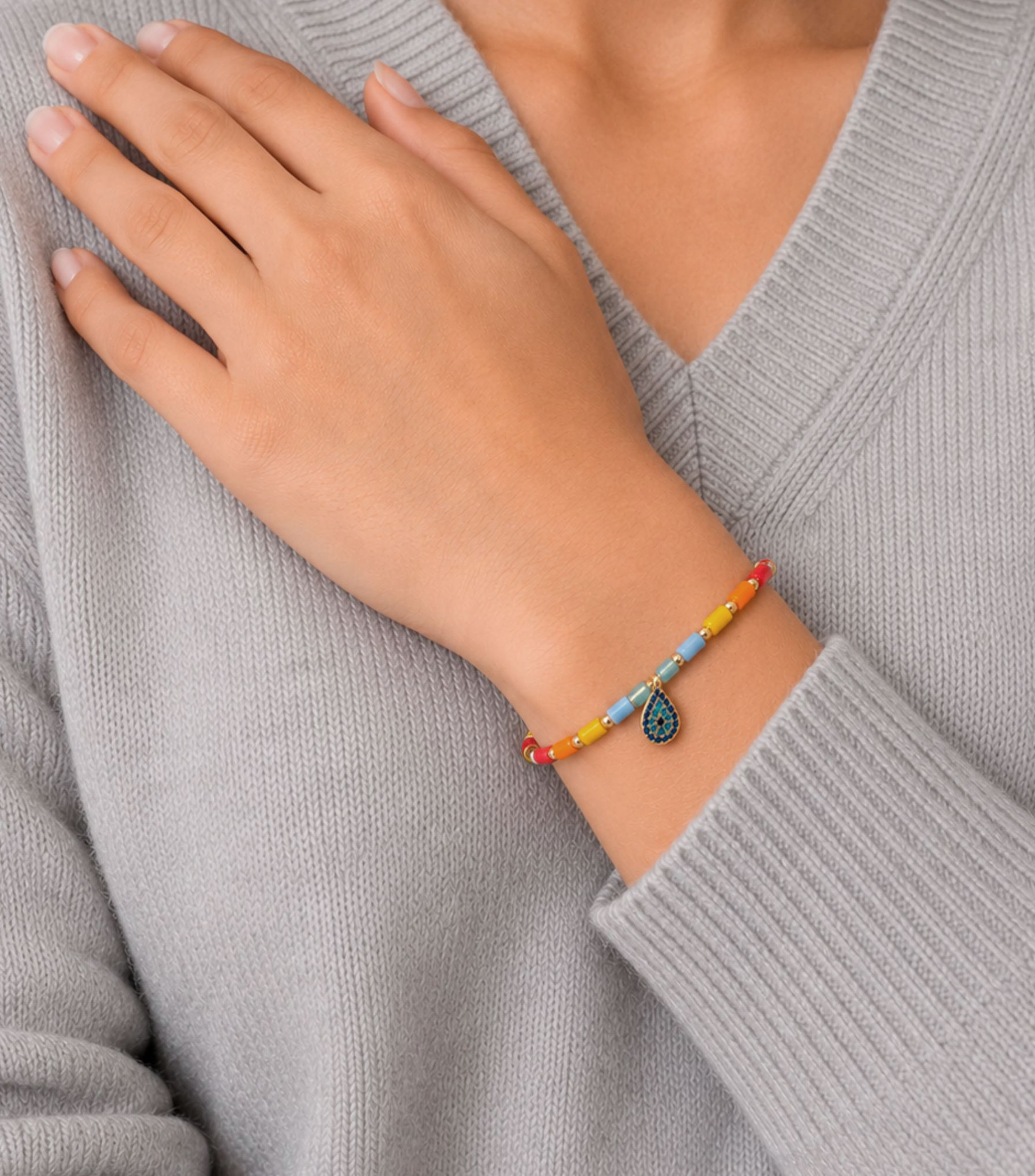 Pulsera multicolor con dije de gota en ojo turco Mujer