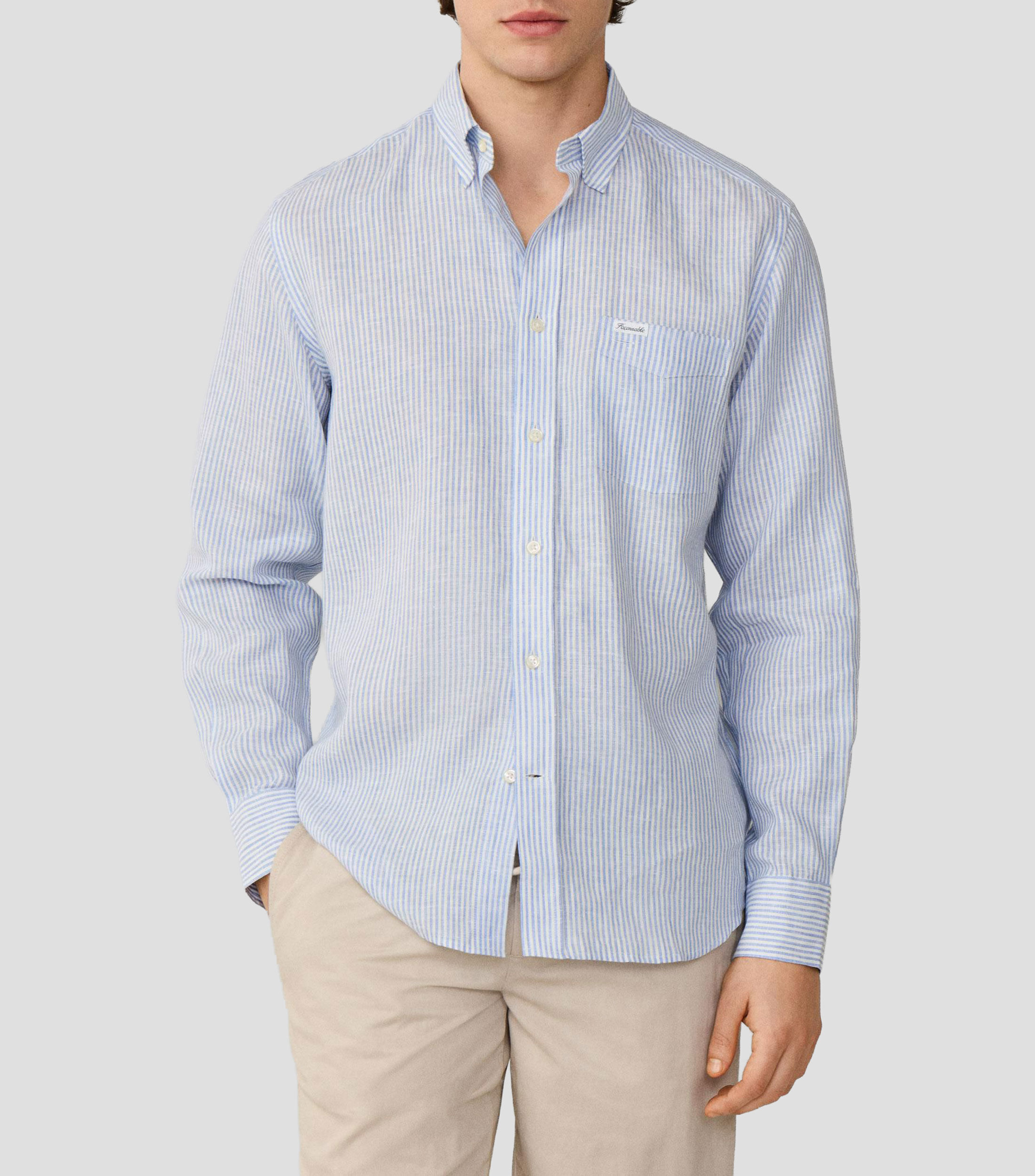 Camisa a rayas manga larga Hombre