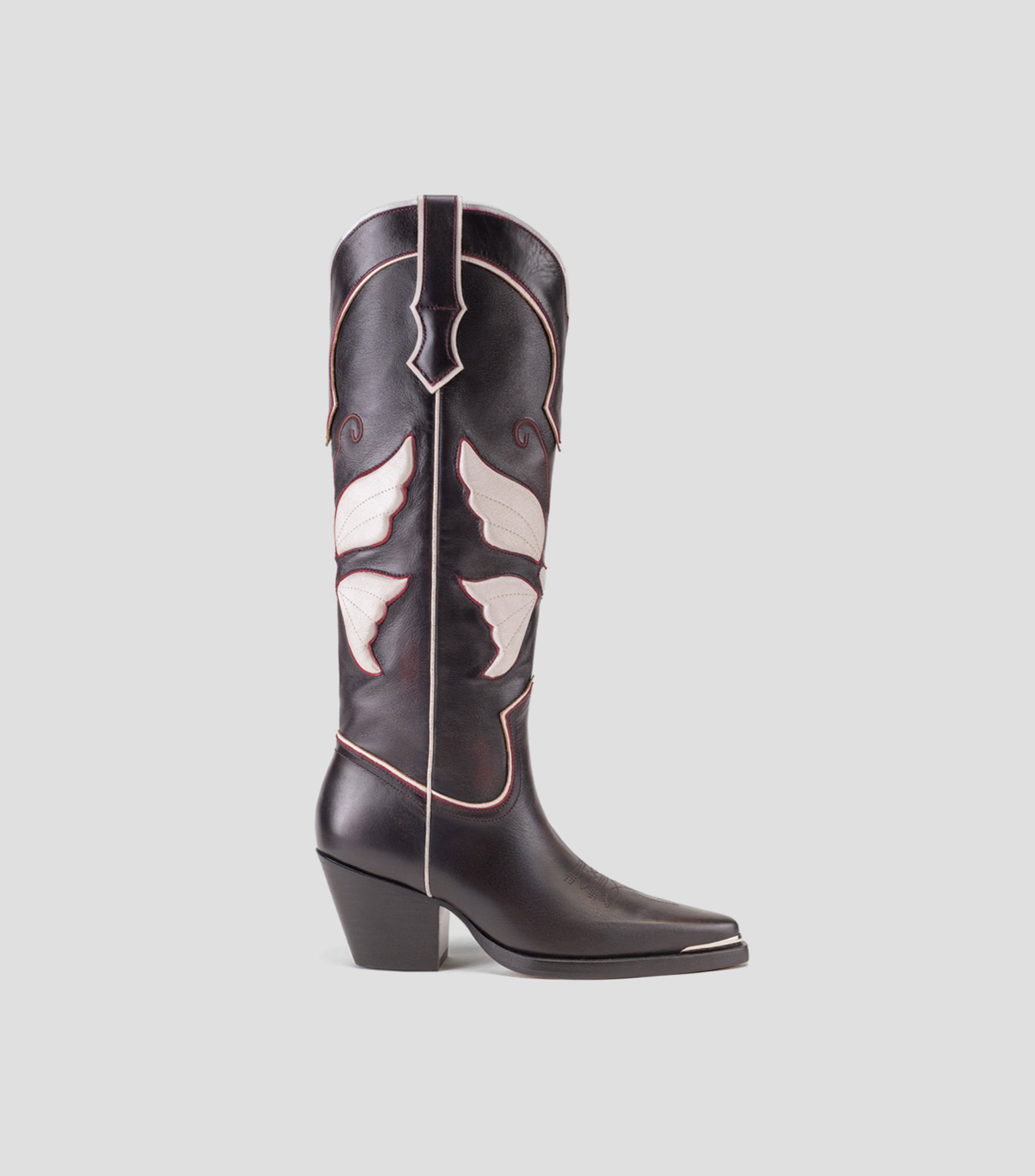 Botas casuales largas en piel con tacón medio cuadrado Mujer