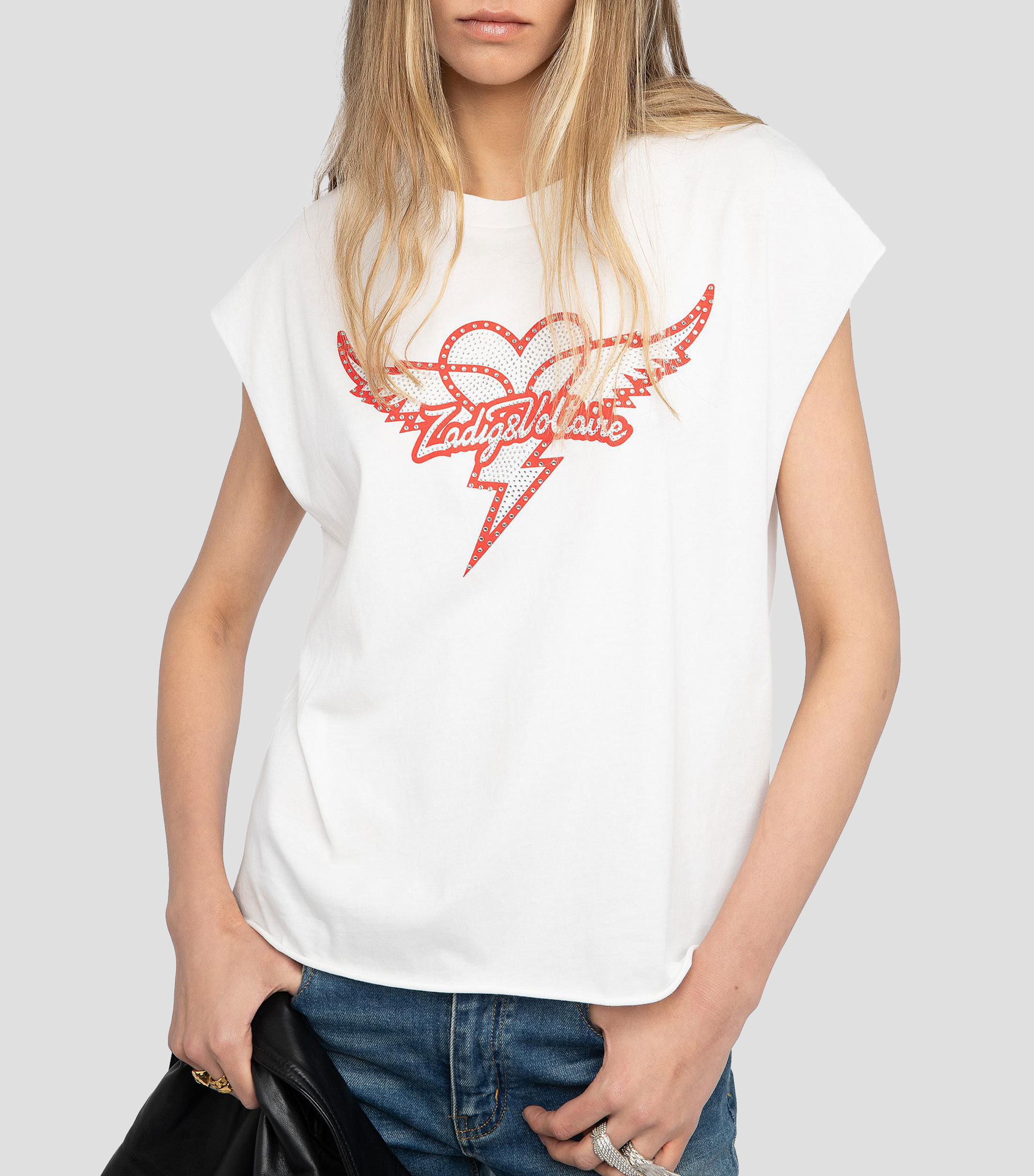 Playera de cuello redondo con manga corta estampada Mujer