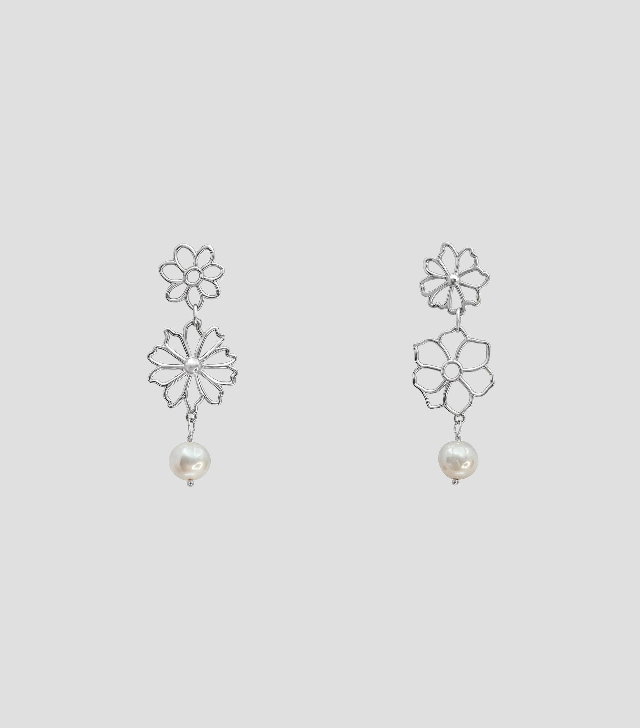 Broqueles largos con flor y perla Mujer