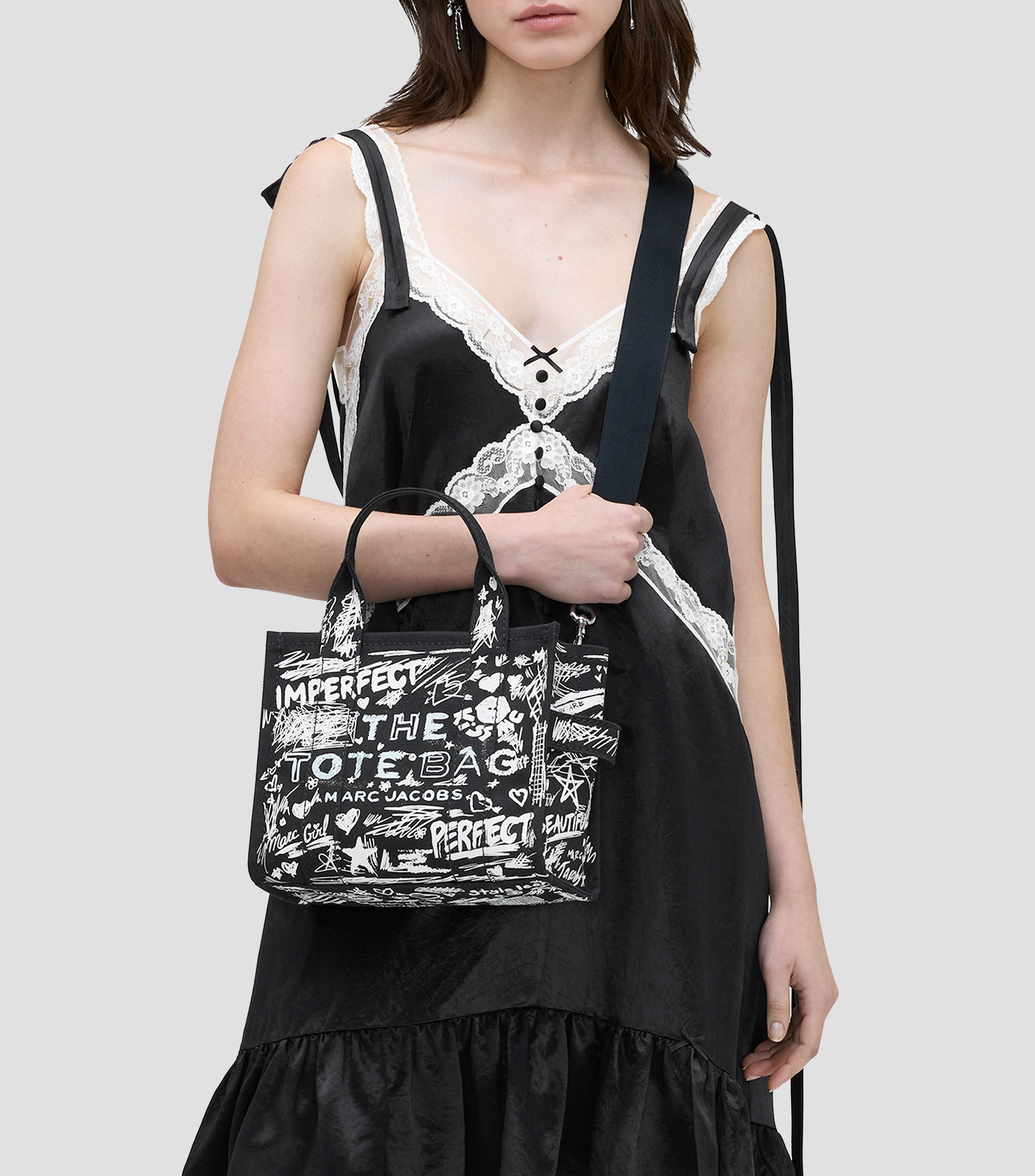 Bolsa tote negra Punk Scribble Canvas estampada Mujer