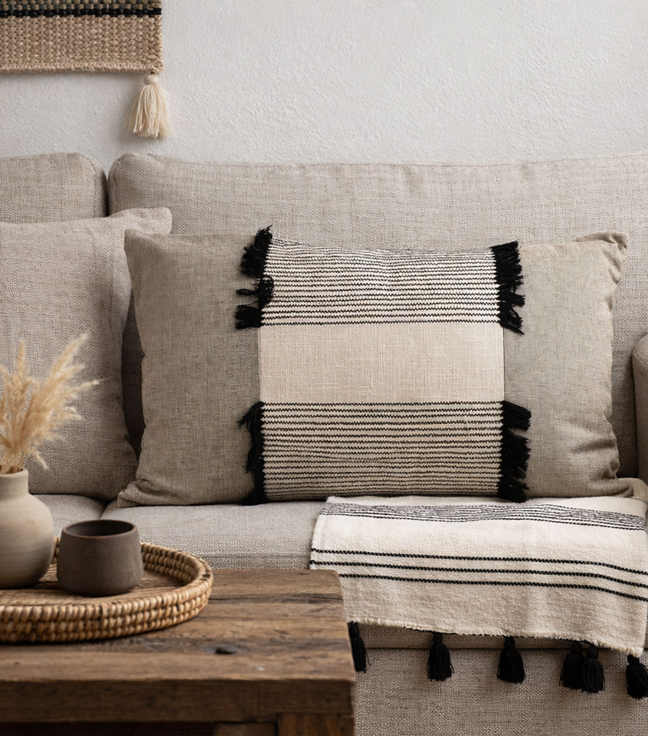 Cojín decorativo Flecos beige/negro