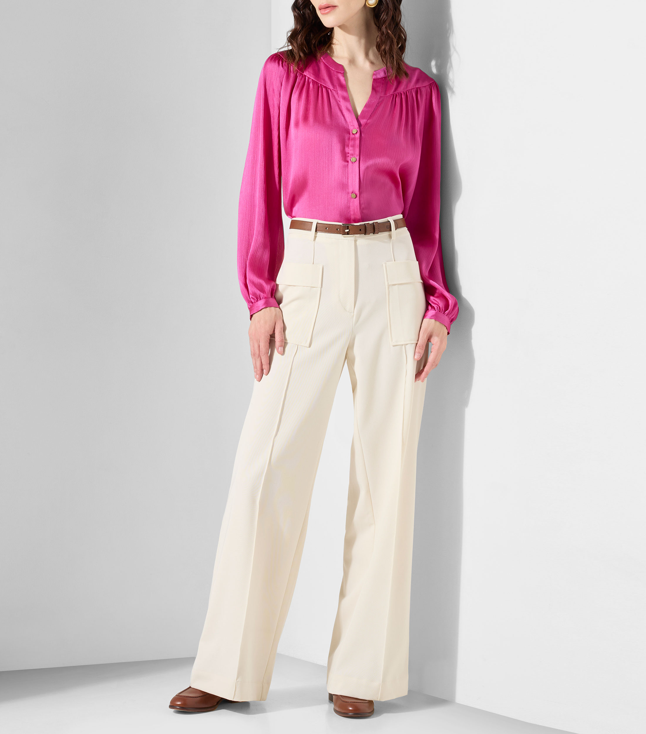 Blusa lisa con manga 3/4 Mujer