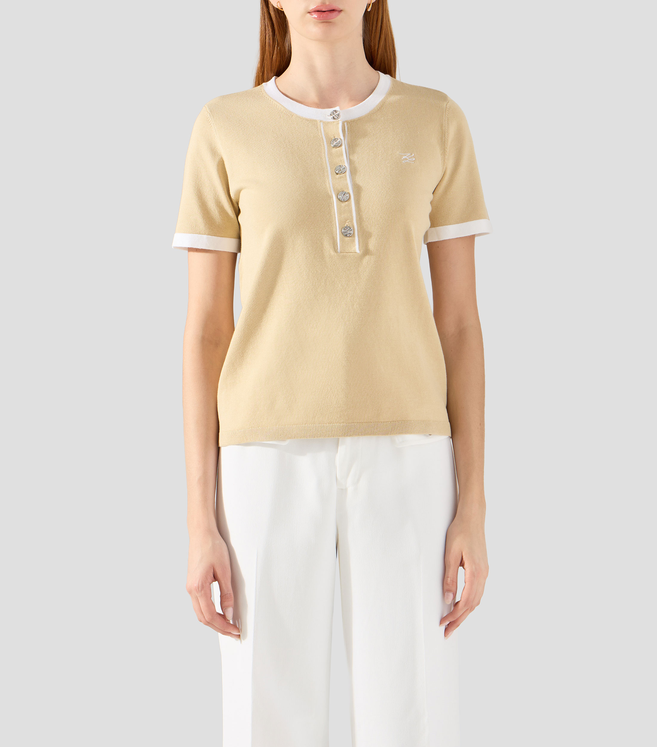 Blusa lisa con manga corta Mujer