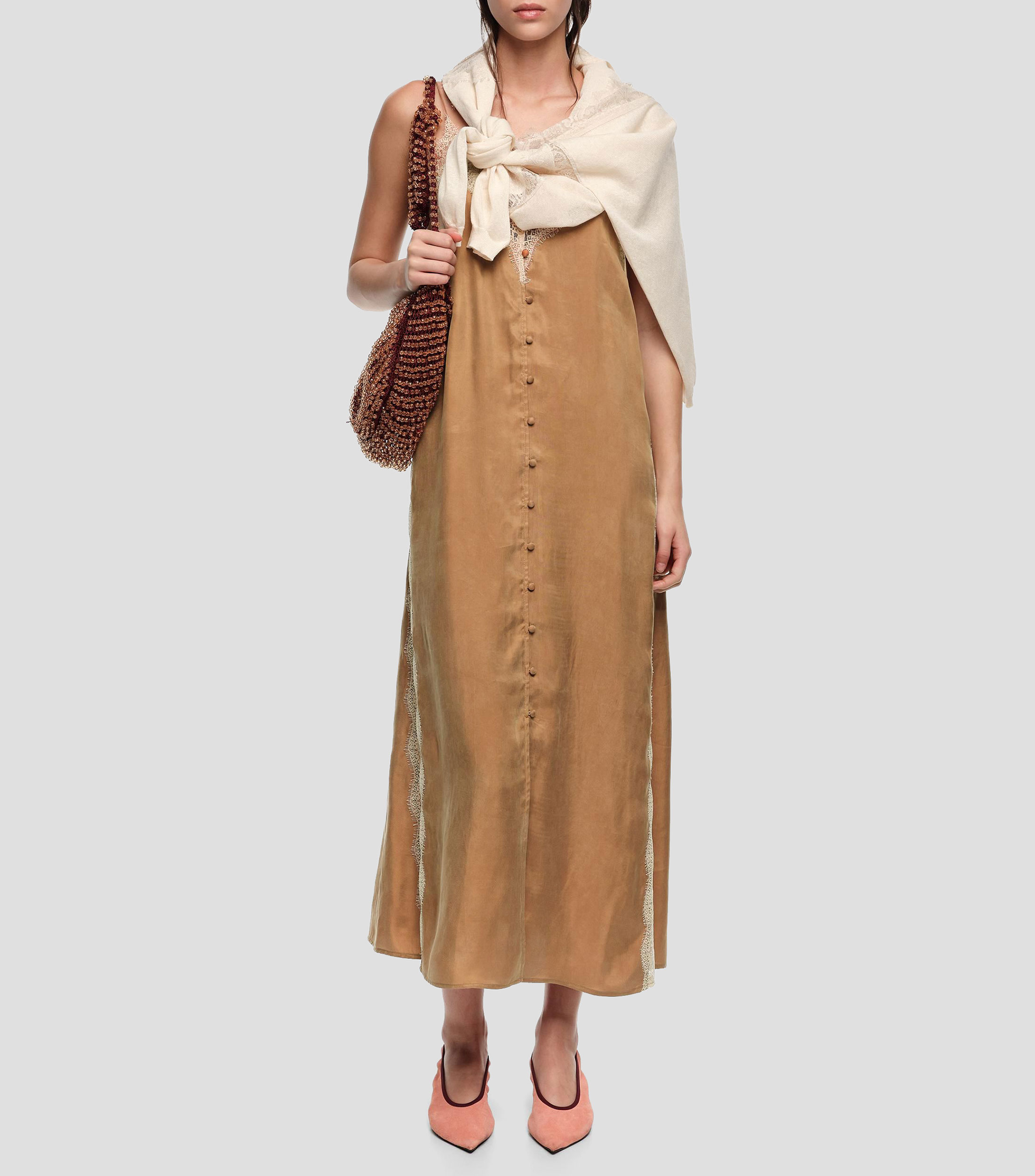 Vestido lencero encajes contraste tofe Mujer