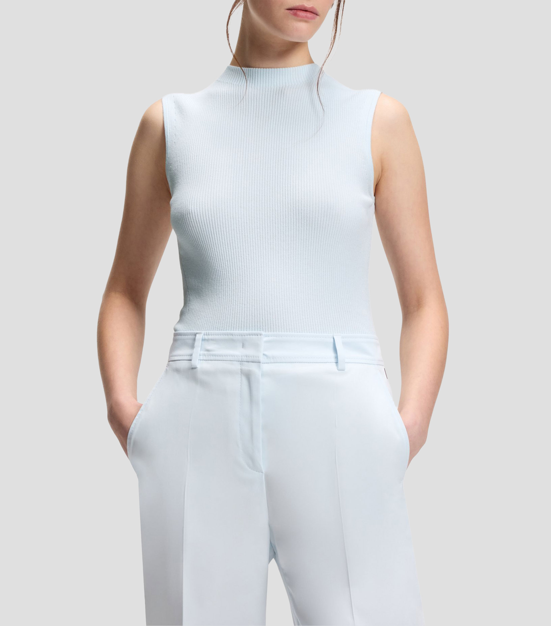 Top de punto de canalé con cuello caja Mujer