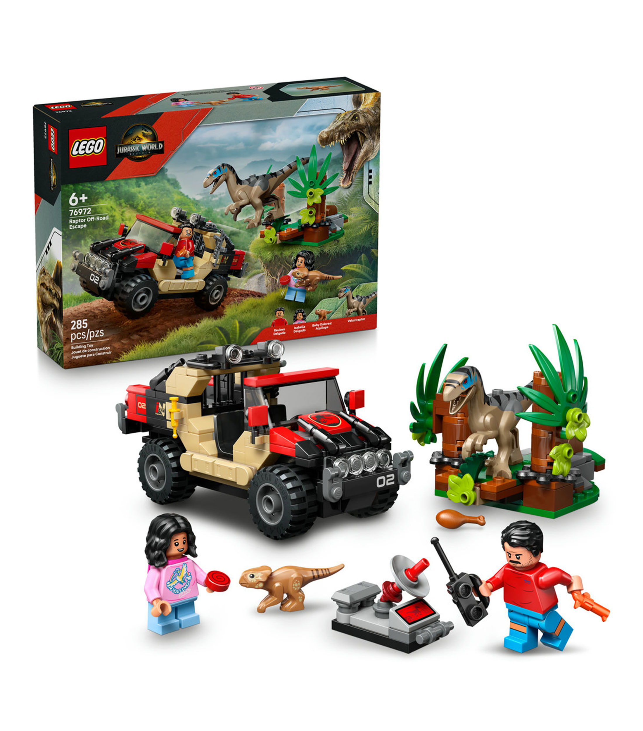 Lego Jurassic World Escape en Auto Todoterreno y Raptor al Acecho 76972