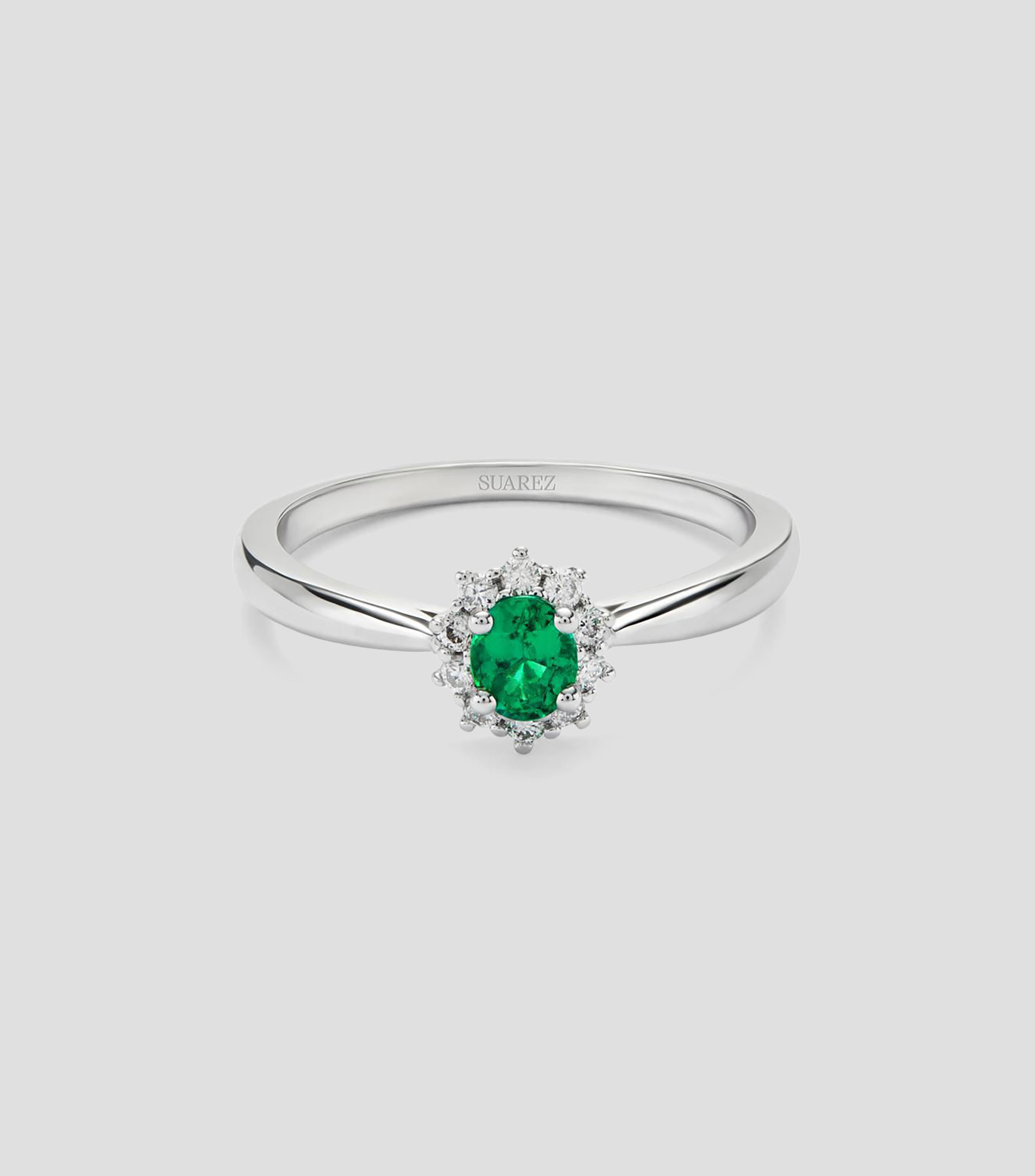 Anillo en Oro blanco de 18 Kilates Big Three con esmeralda y diamantes Mujer