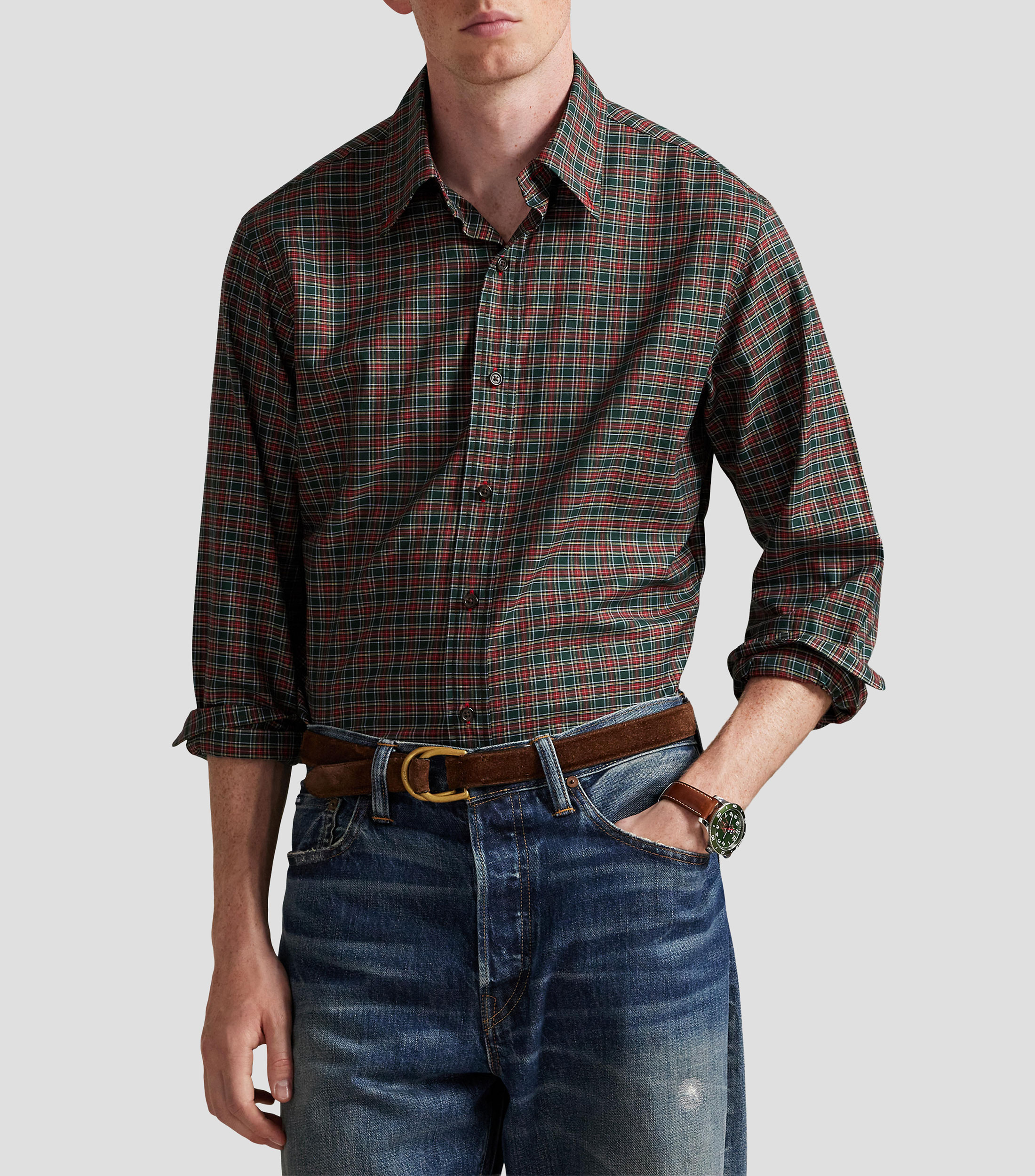 Camisa con cuadros manga larga Hombre