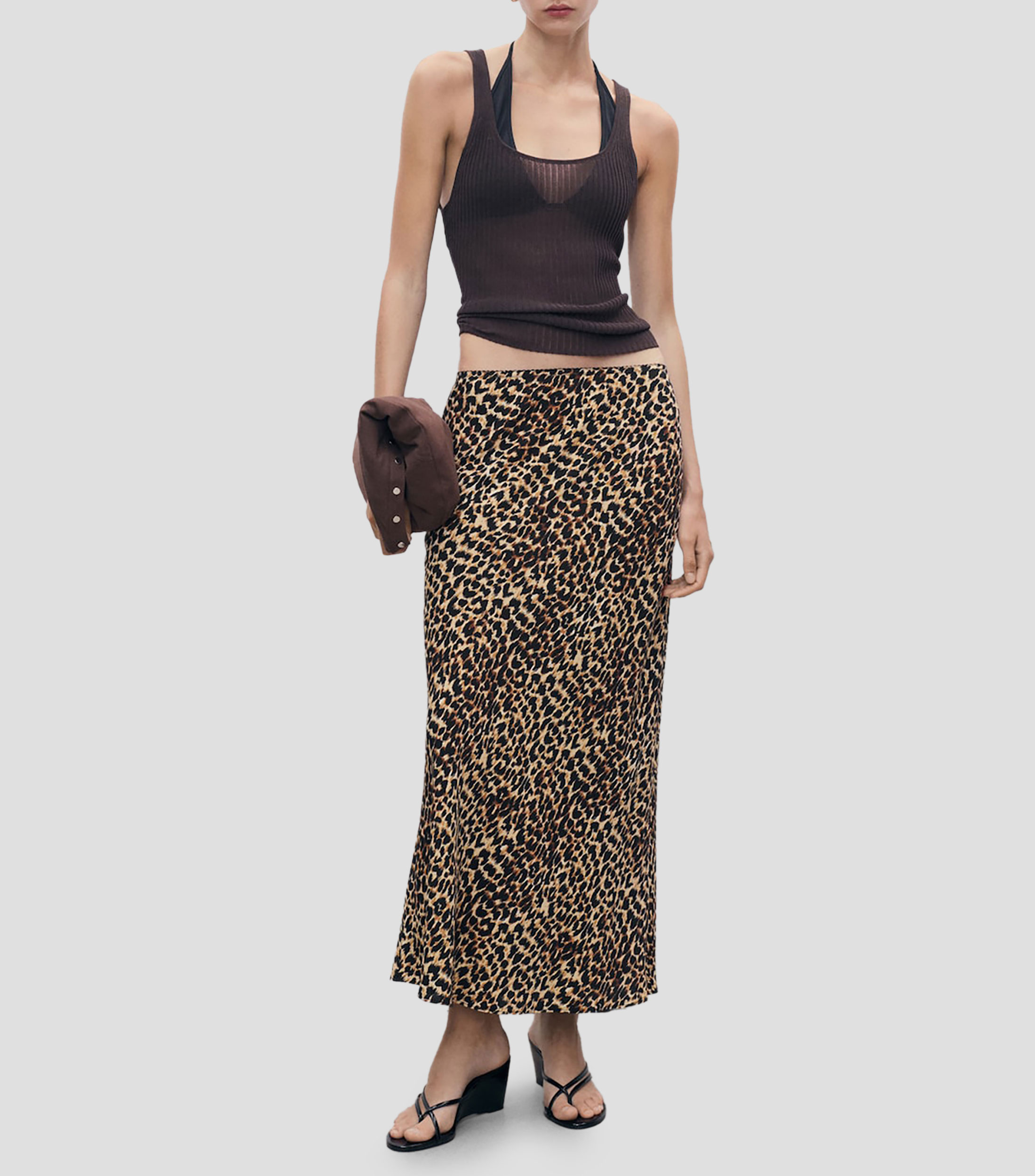 Falda midi de corte recto animalprint Mujer