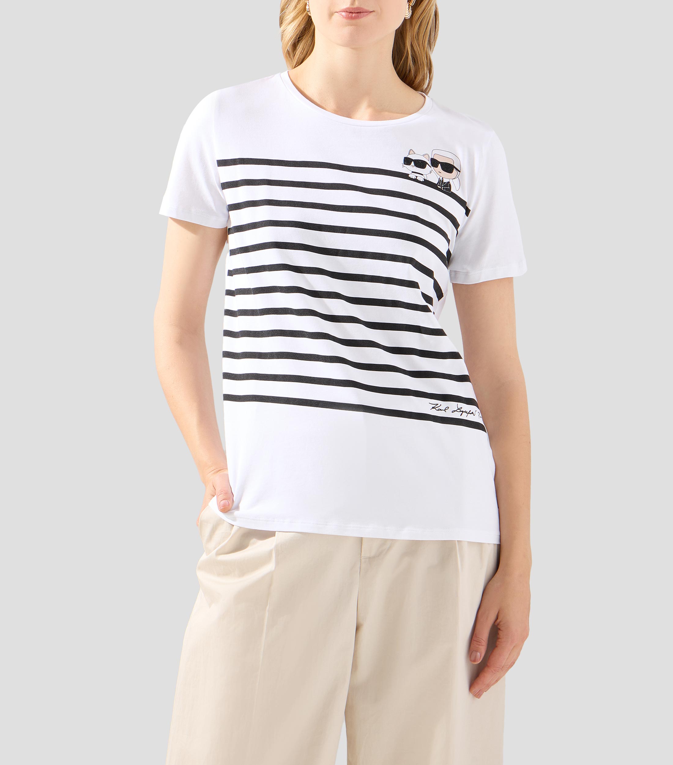 Playera cuello redondo manga corta rayas Mujer