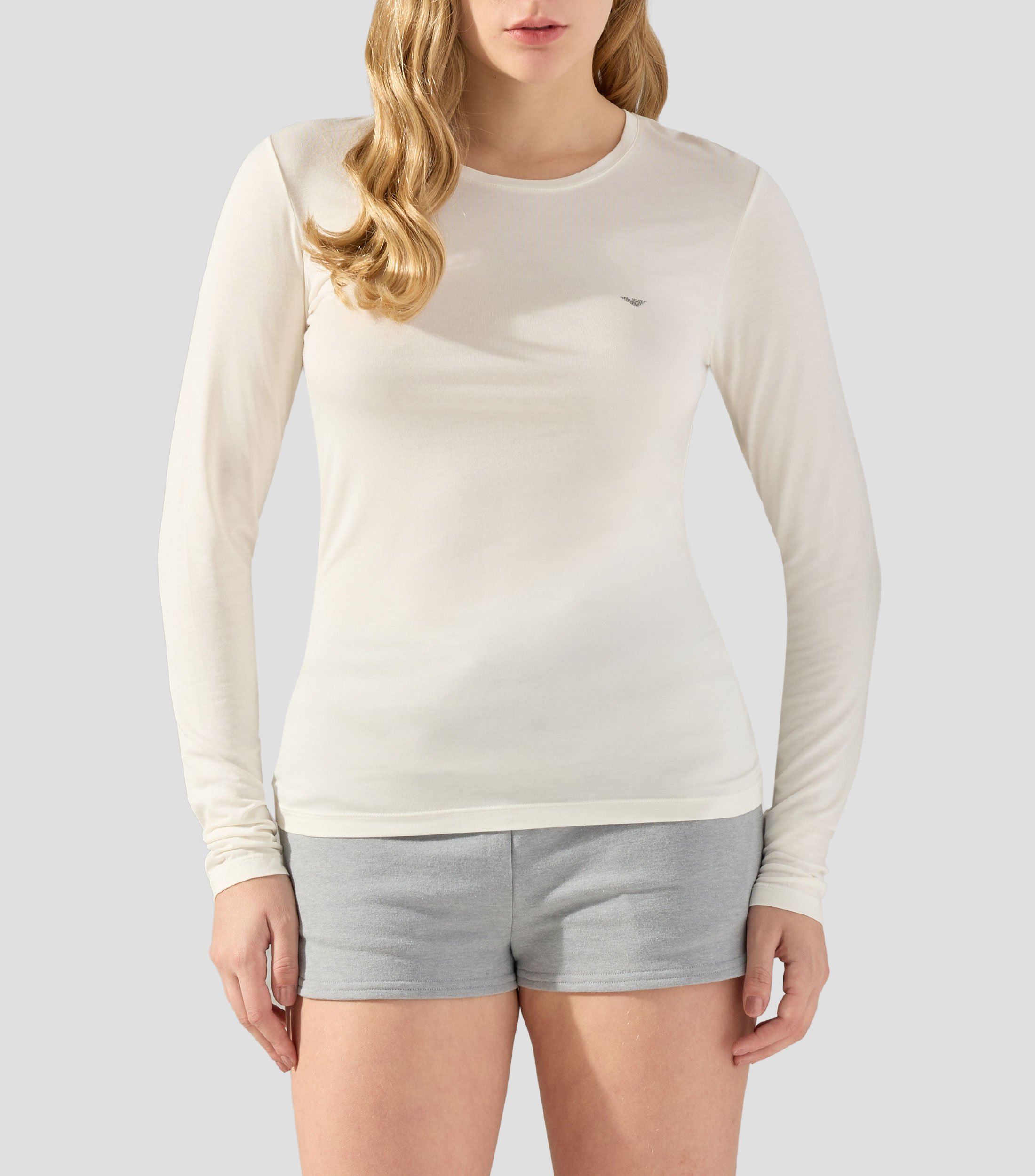 Playera cuello redondo manga larga lisa Mujer