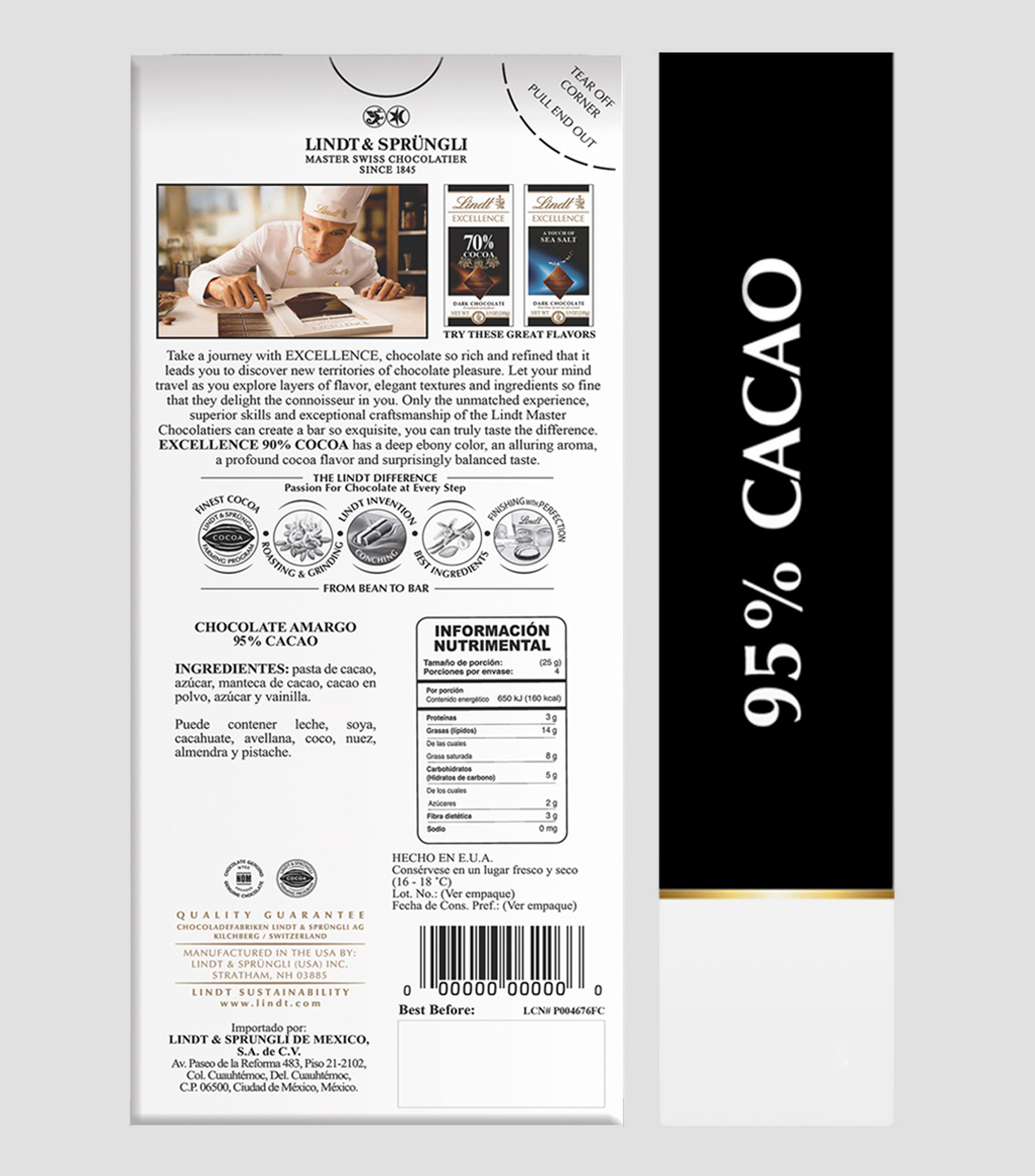 Barra de chocolate amargo Excellence 95 Cacao, 80 gr
