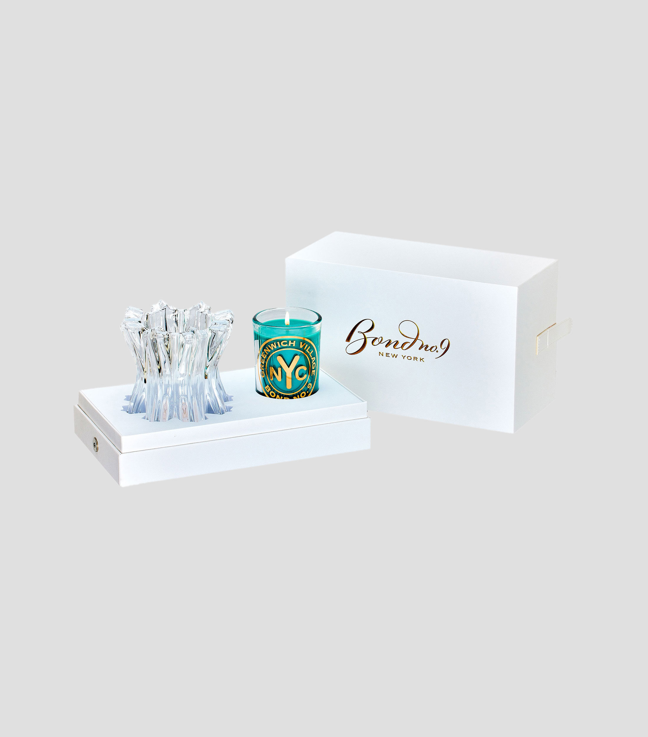 Set Greenwich Village Vela Aromatica Refill Floral y Base de vidrio