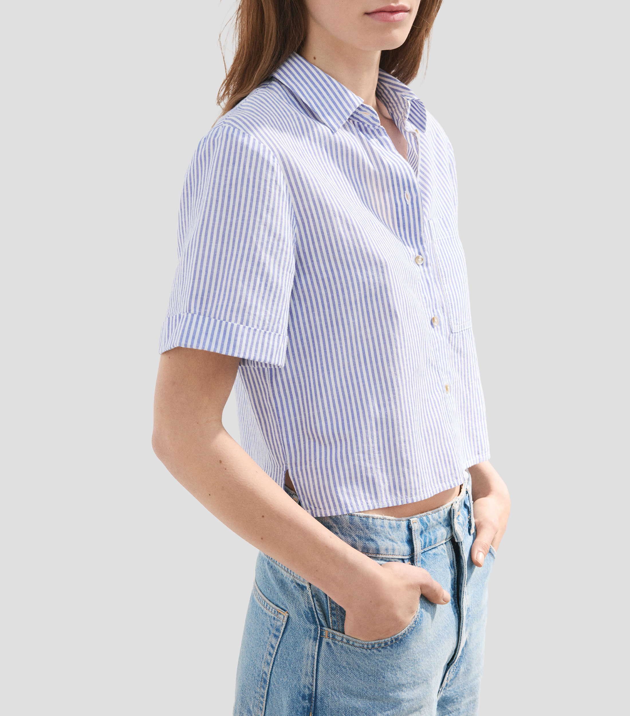 Camisa rayas manga corta Mujer