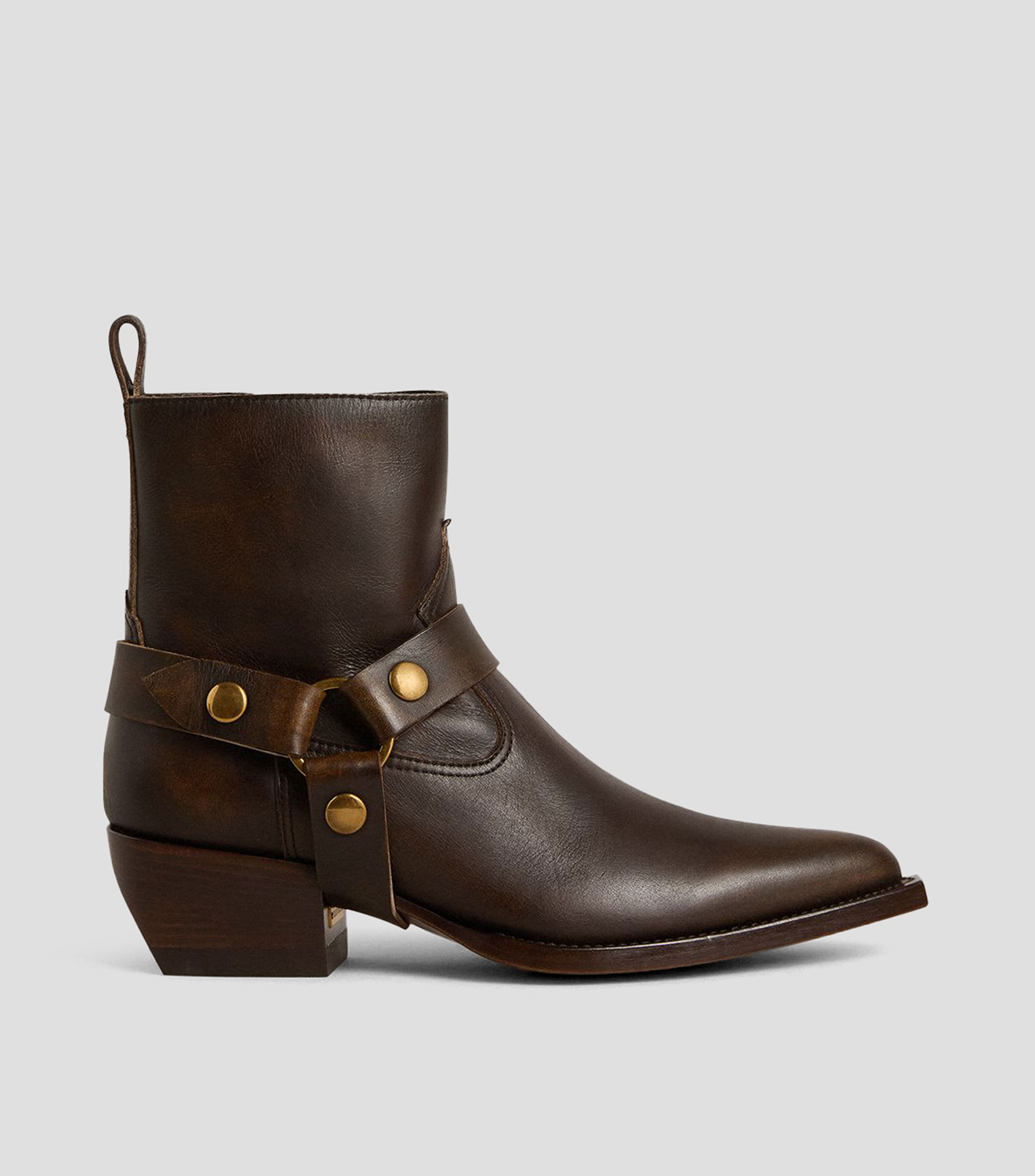 Botas vaqueras cortas con tacón bajo ancho Mujer