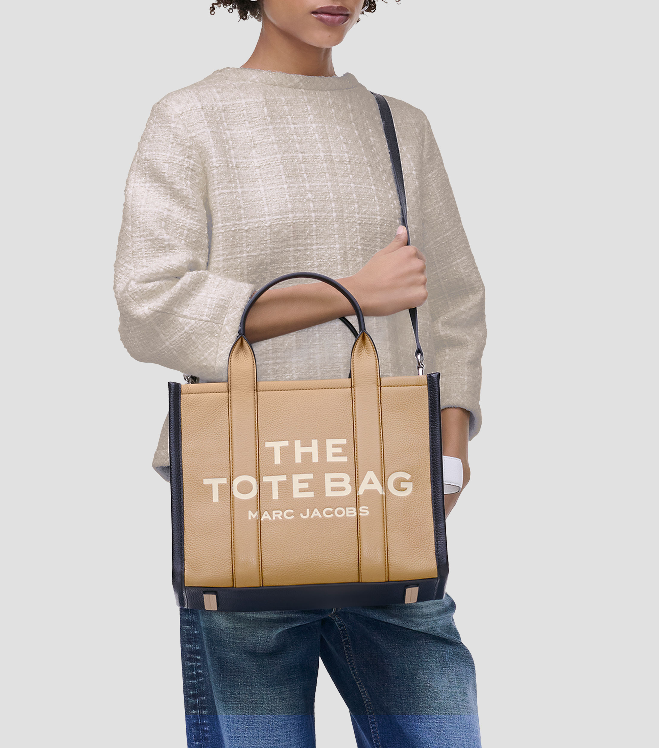 Bolsa tote café en piel Colorblock Medium lisa Mujer