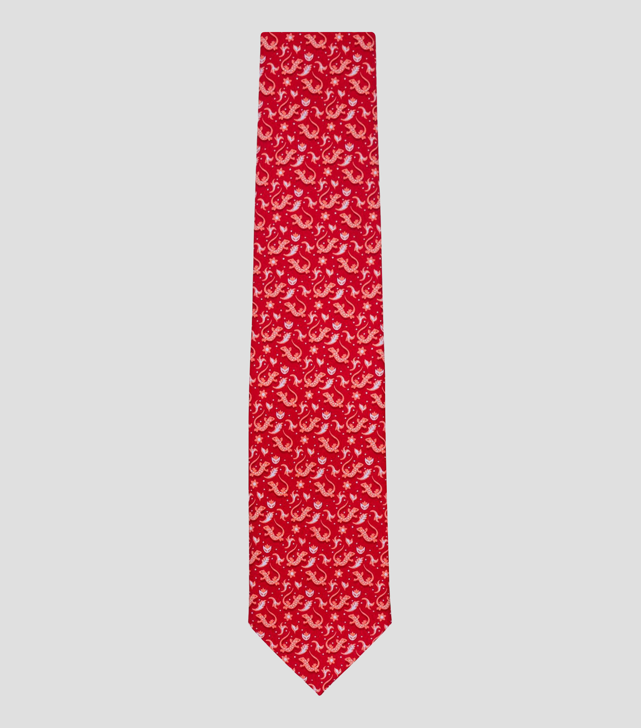 Corbata ancha de seda rojo estampada S8 Iguana Mexicana