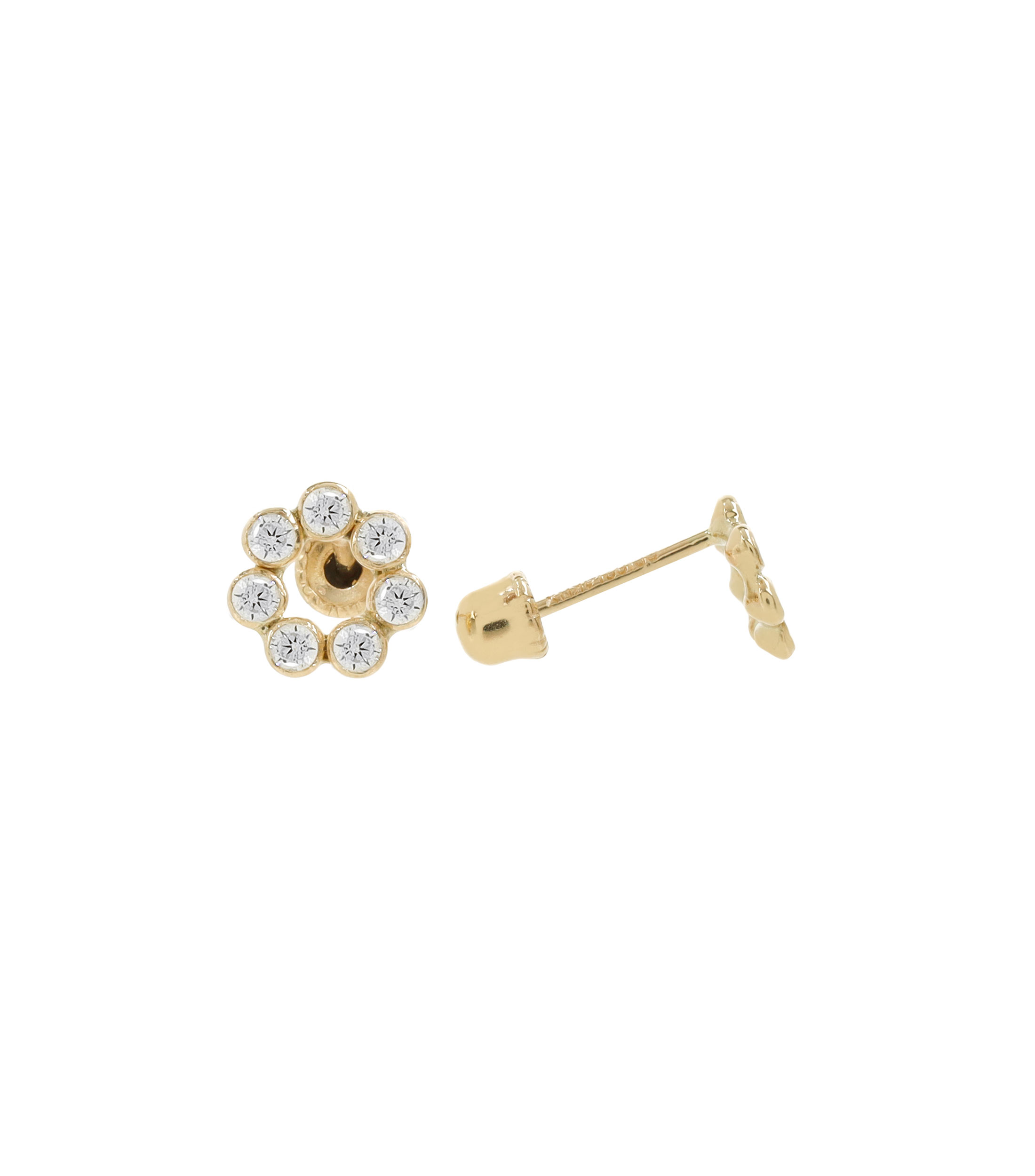 Broqueles en oro amarillo de 14 Kilates con forma de flor y circonitas Nina