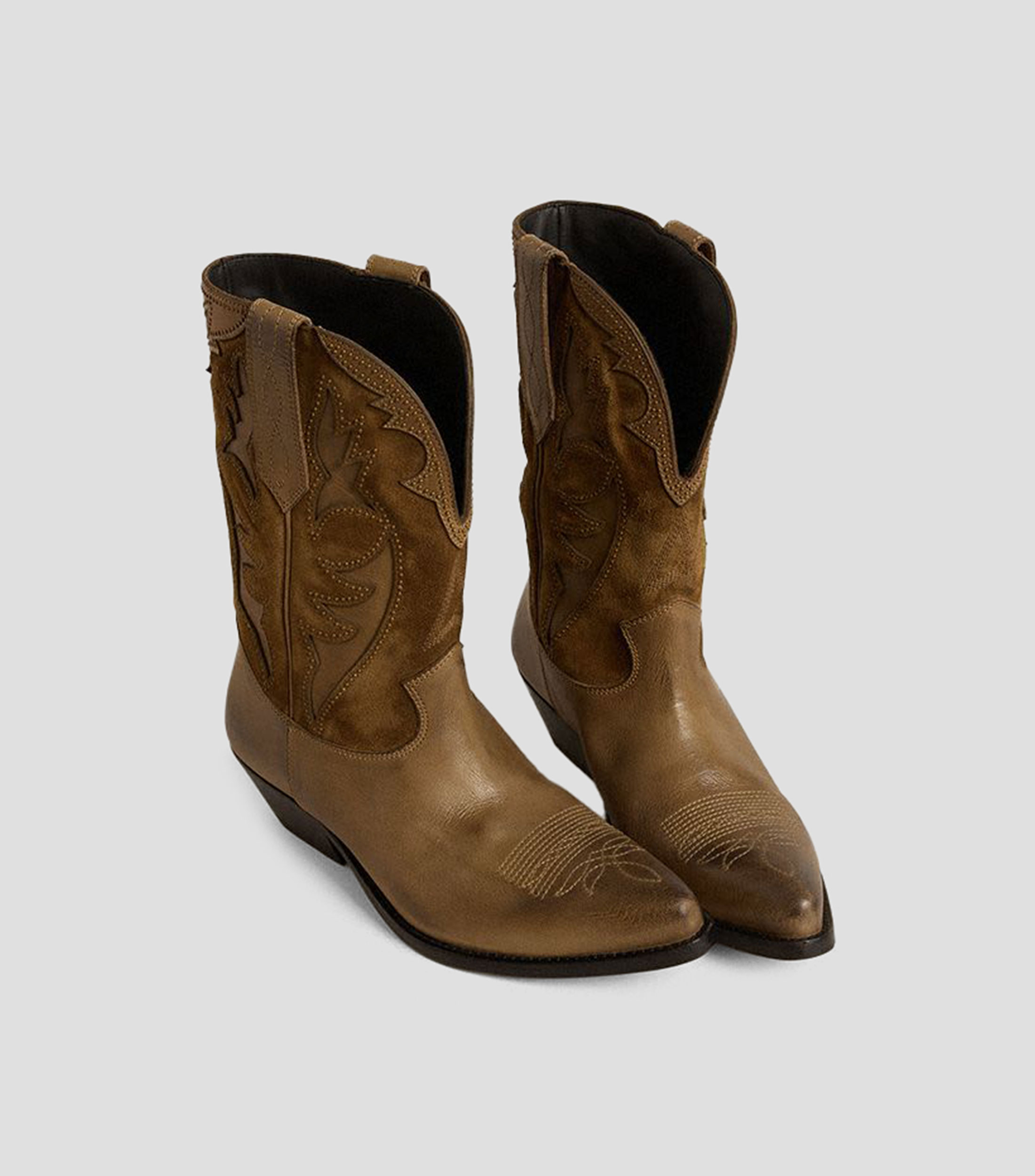 Botas casuales medias en piel con tacón bajo ancho Mujer