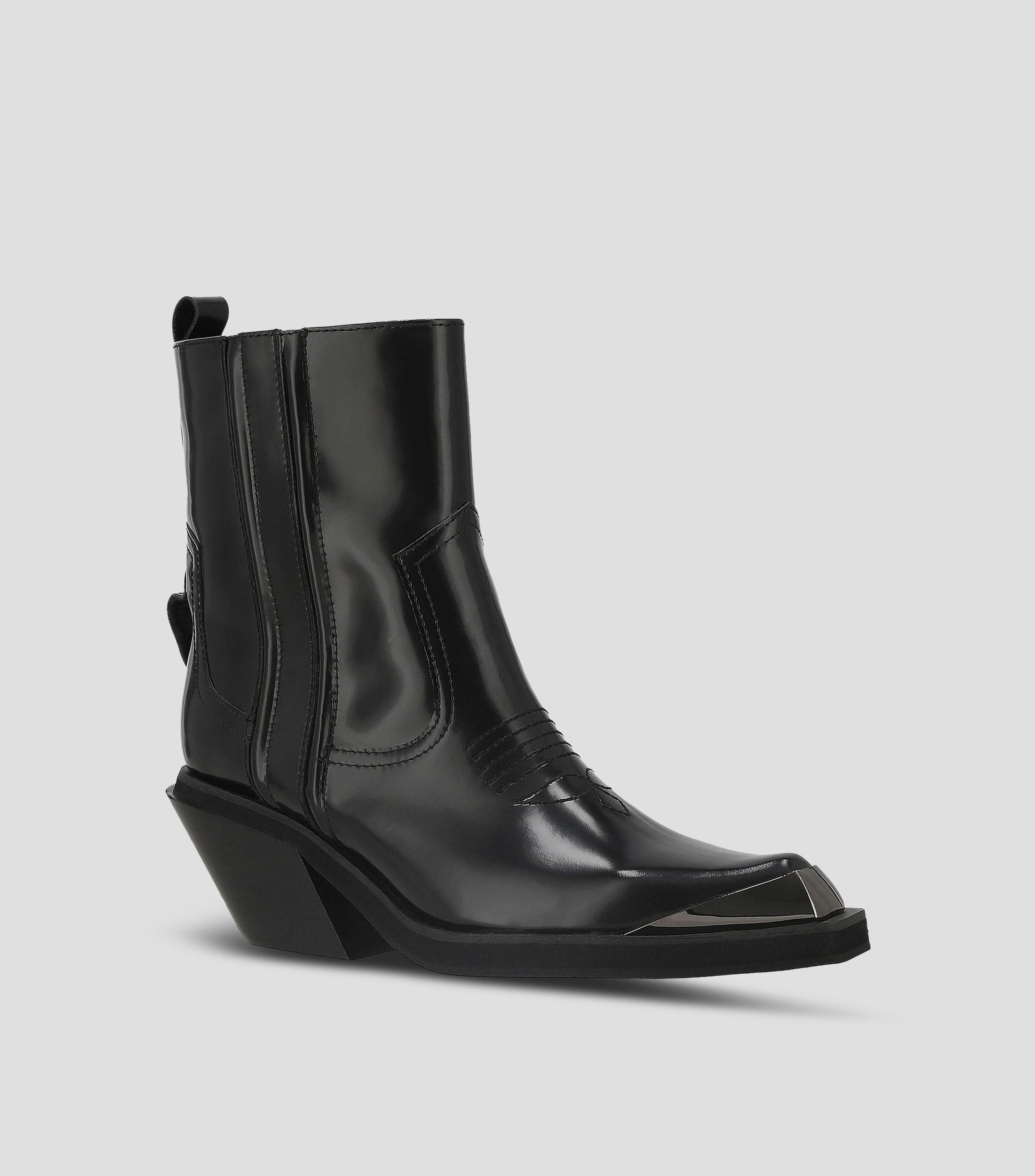 Botines en piel con tacón medio cuadrado Mujer