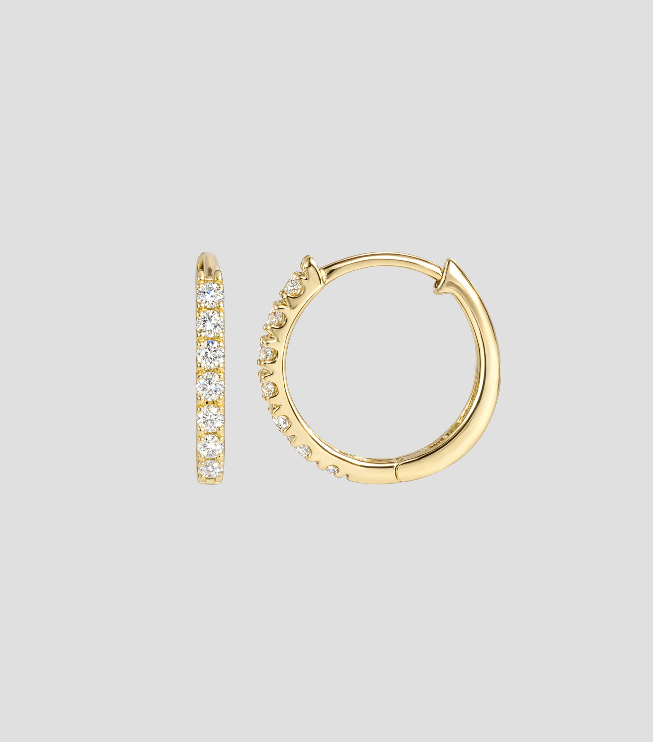 Aretes en oro amarillo de 14 kilates de aro con diamantes Mujer