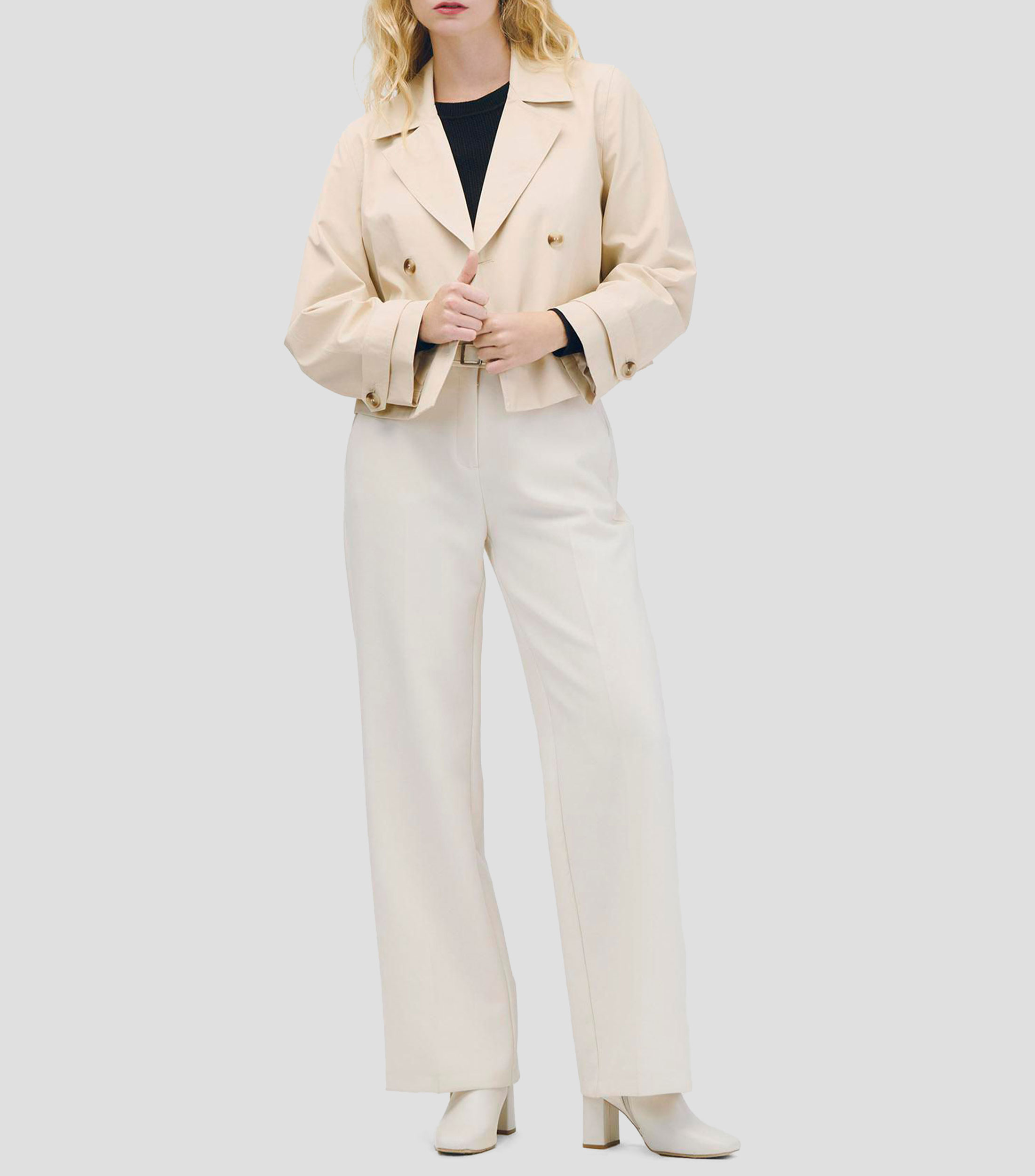 Pantalón Recto Fluido Tiro Alto Natural Con Cinturón Mujer