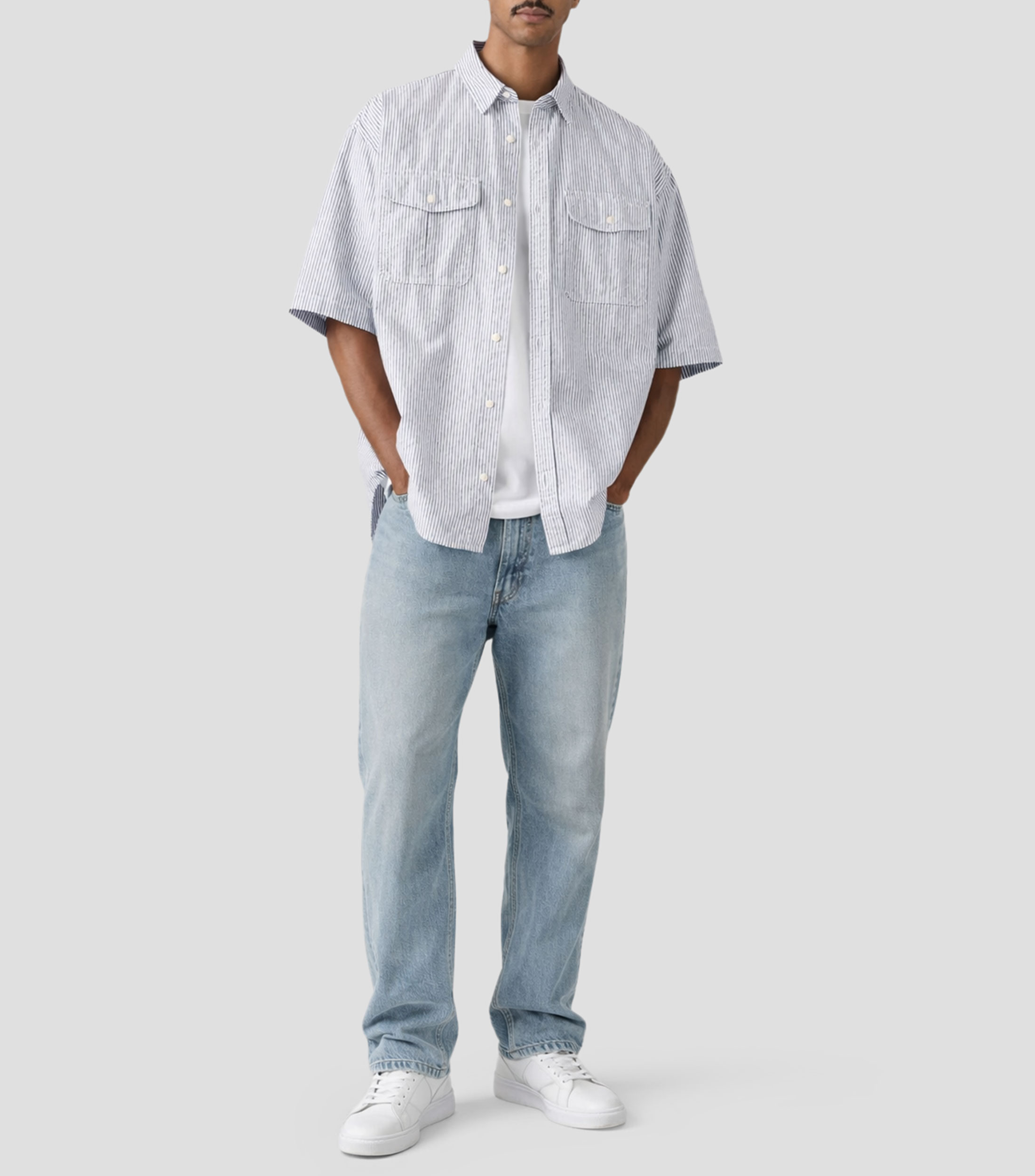 Camisa de rayas con manga corta Hombre