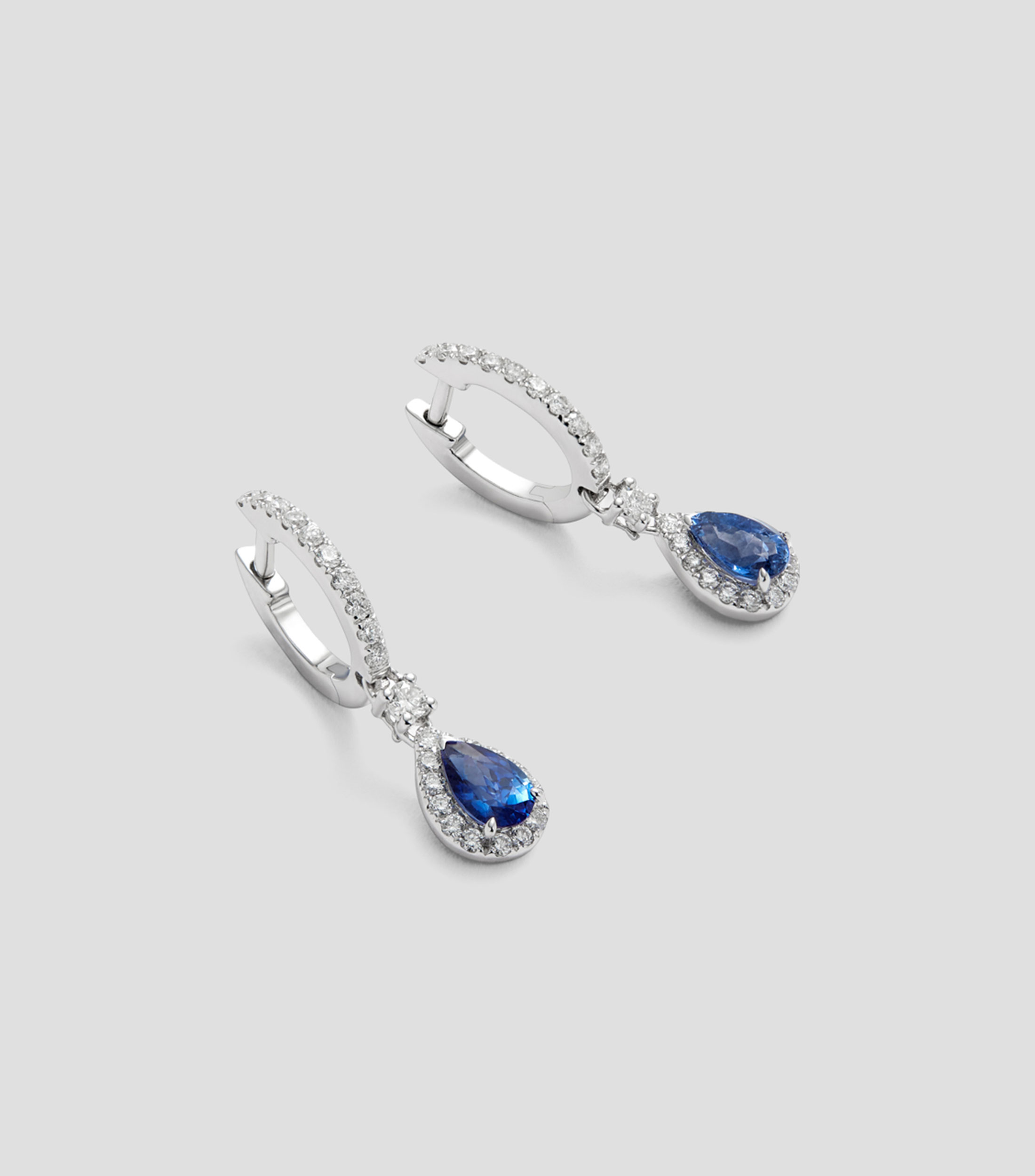 Pendientes en oro blanco de 18 kilates con zafiro y diamante Mujer