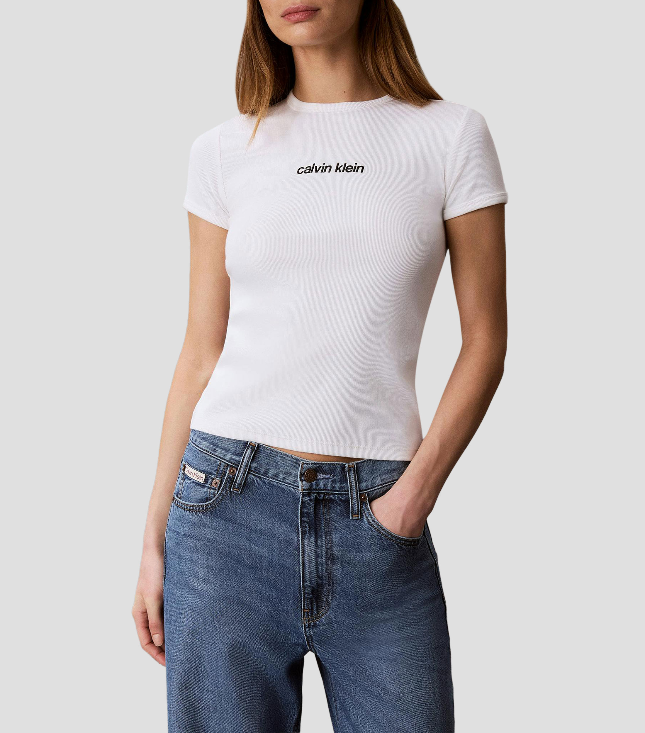 Playera cuello redondo manga corta sólida Mujer